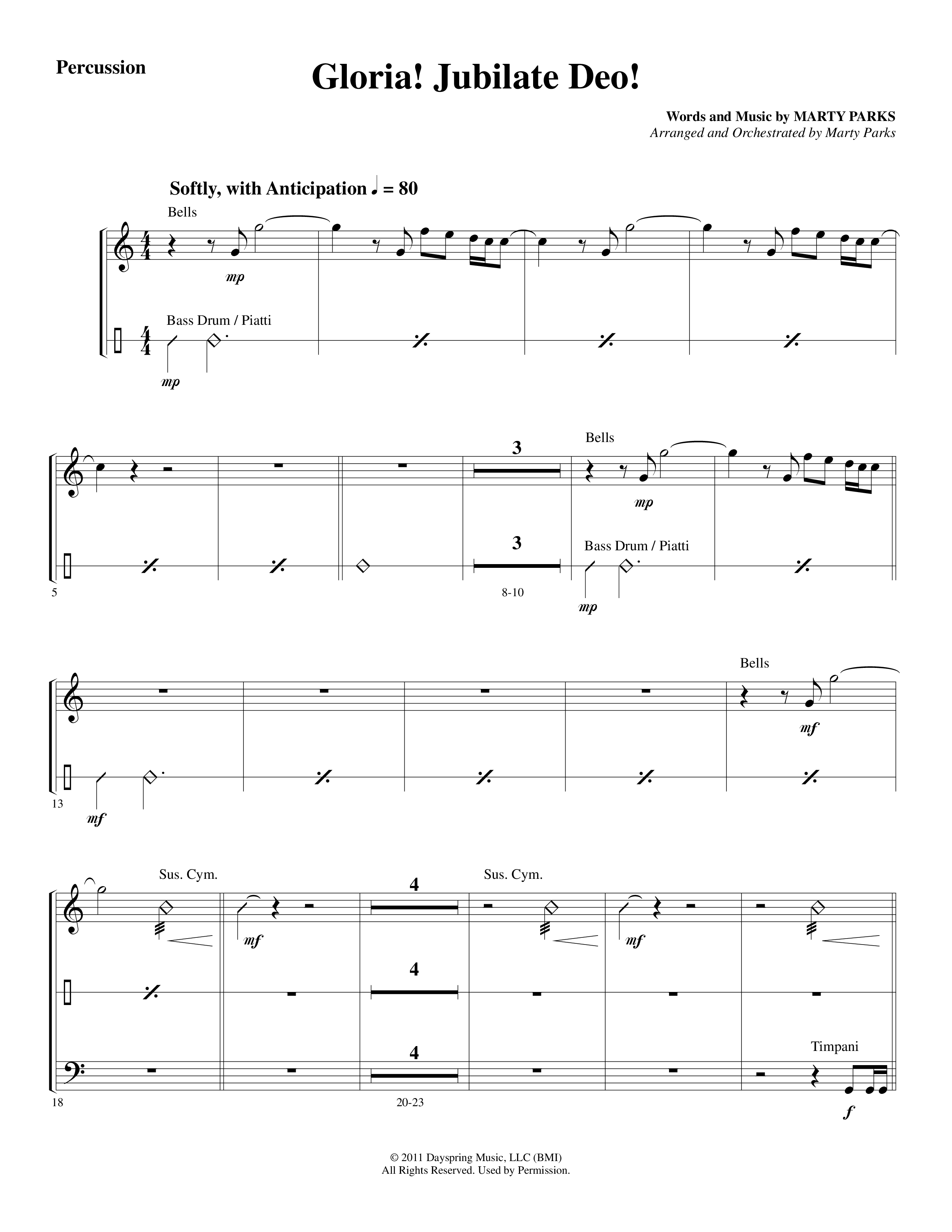 Gloria Jubilate Deo (Choral Anthem SATB) Percussion (Word Music Choral / Arr. Marty Parks)