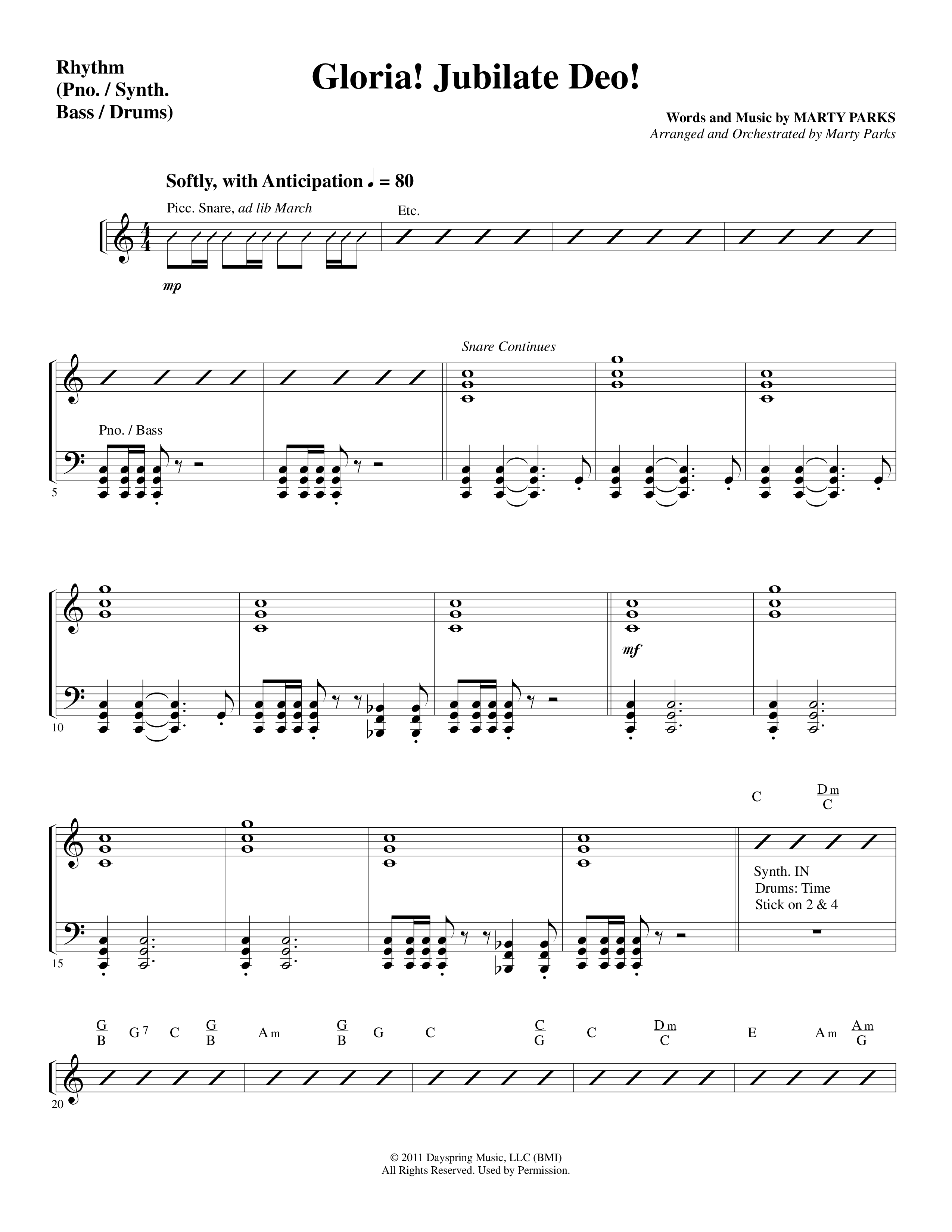 Gloria Jubilate Deo (Choral Anthem SATB) Rhythm Chart (Word Music Choral / Arr. Marty Parks)