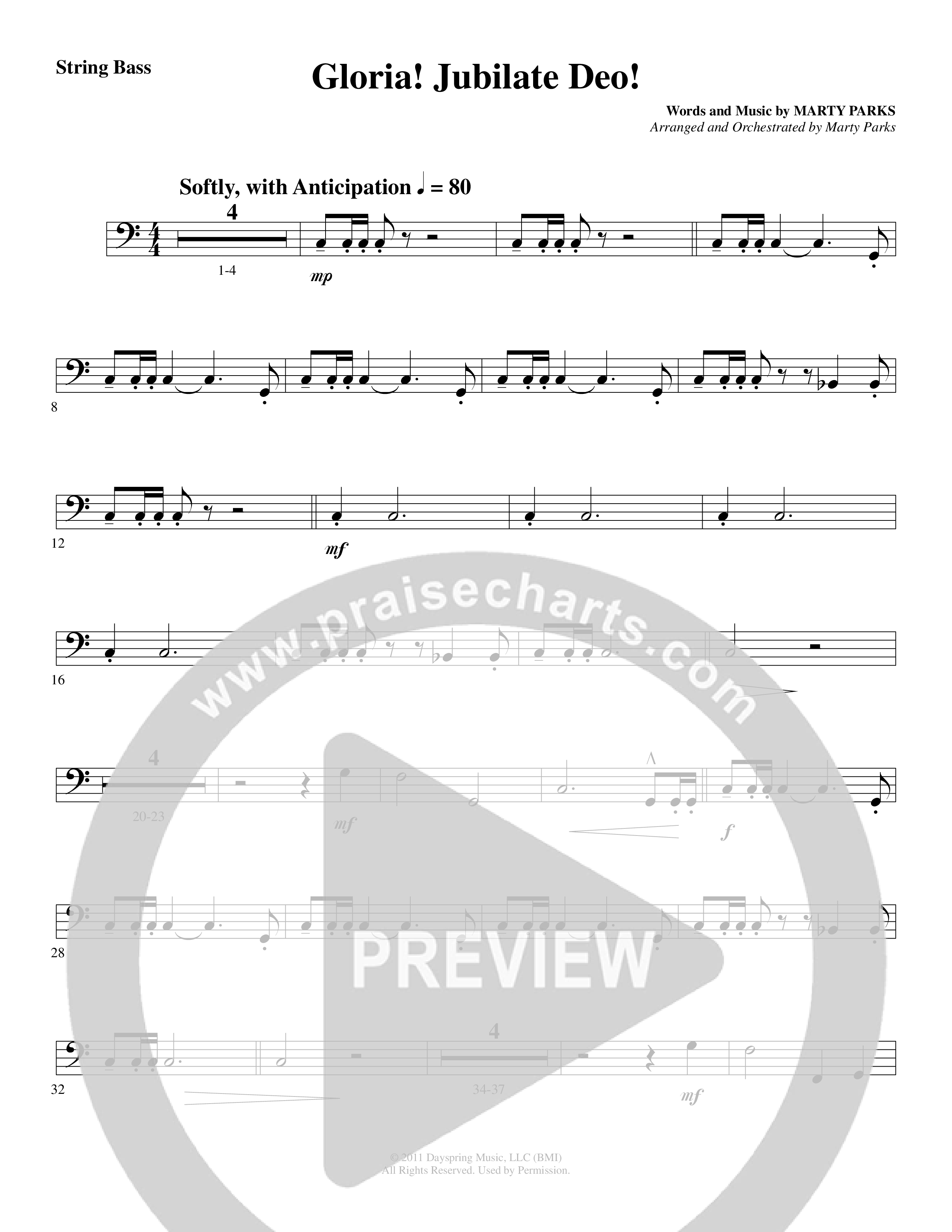 Gloria Jubilate Deo (Choral Anthem SATB) String Bass (Word Music Choral / Arr. Marty Parks)