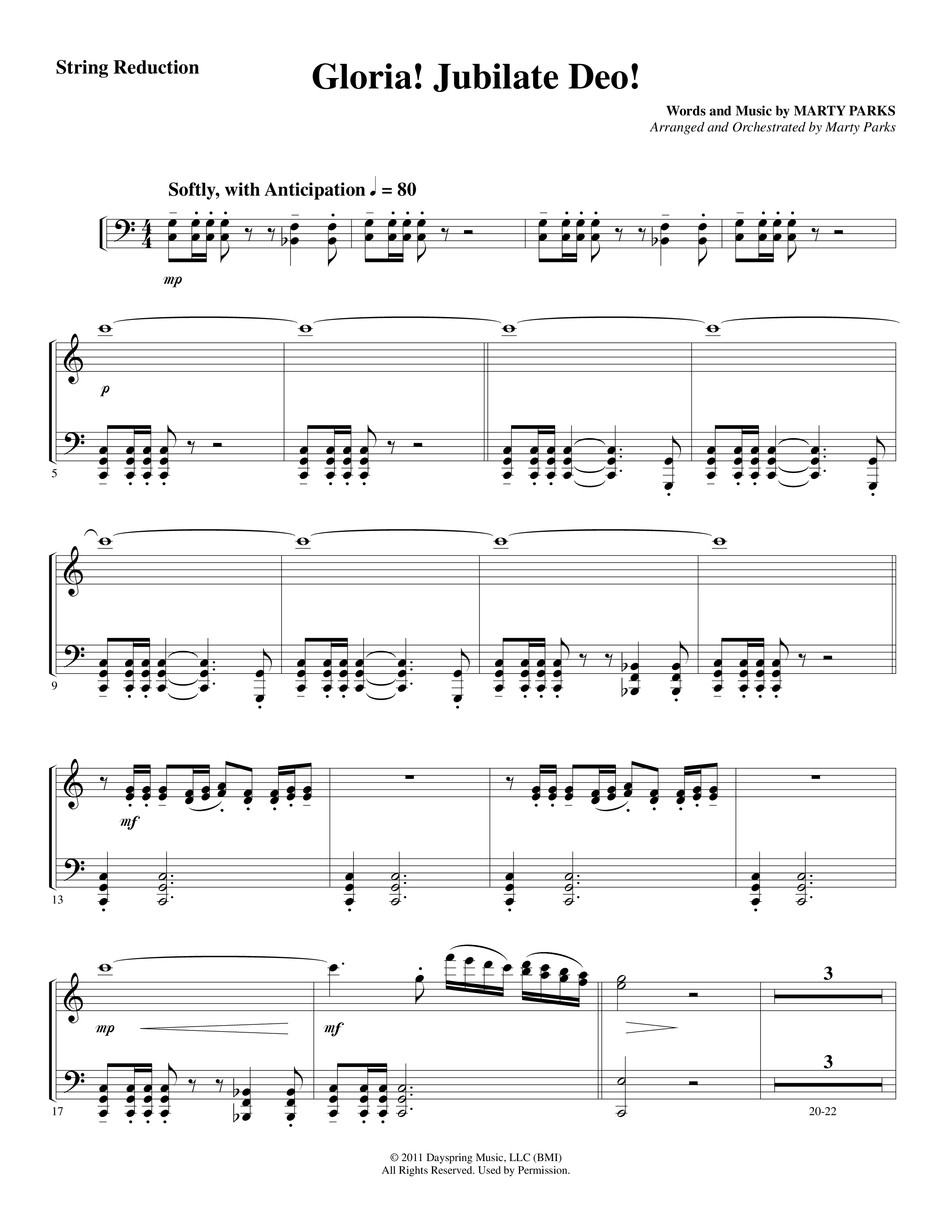 Gloria Jubilate Deo (Choral Anthem SATB) String Reduction (Word Music Choral / Arr. Marty Parks)