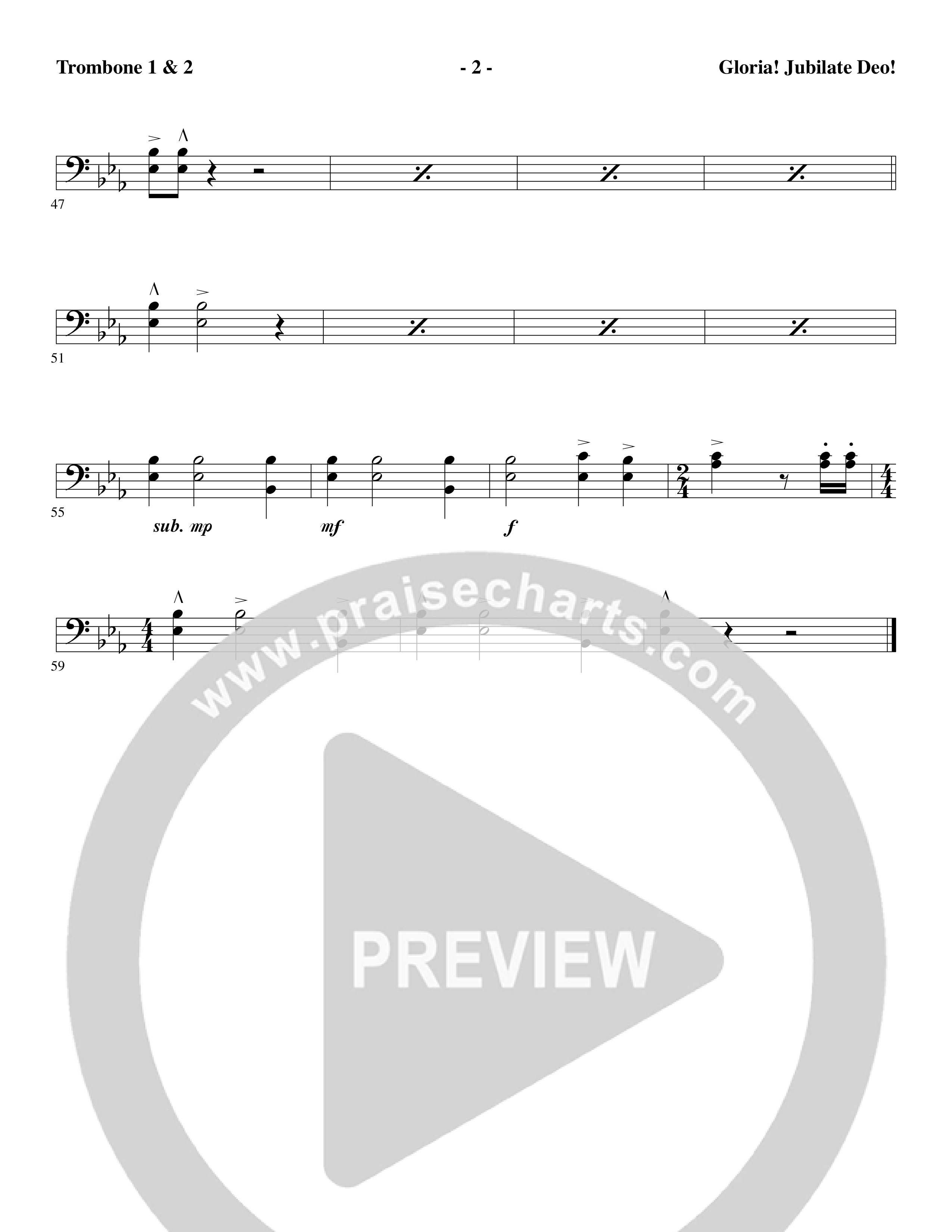 Gloria Jubilate Deo (Choral Anthem SATB) Trombone 1/2 (Word Music Choral / Arr. Marty Parks)