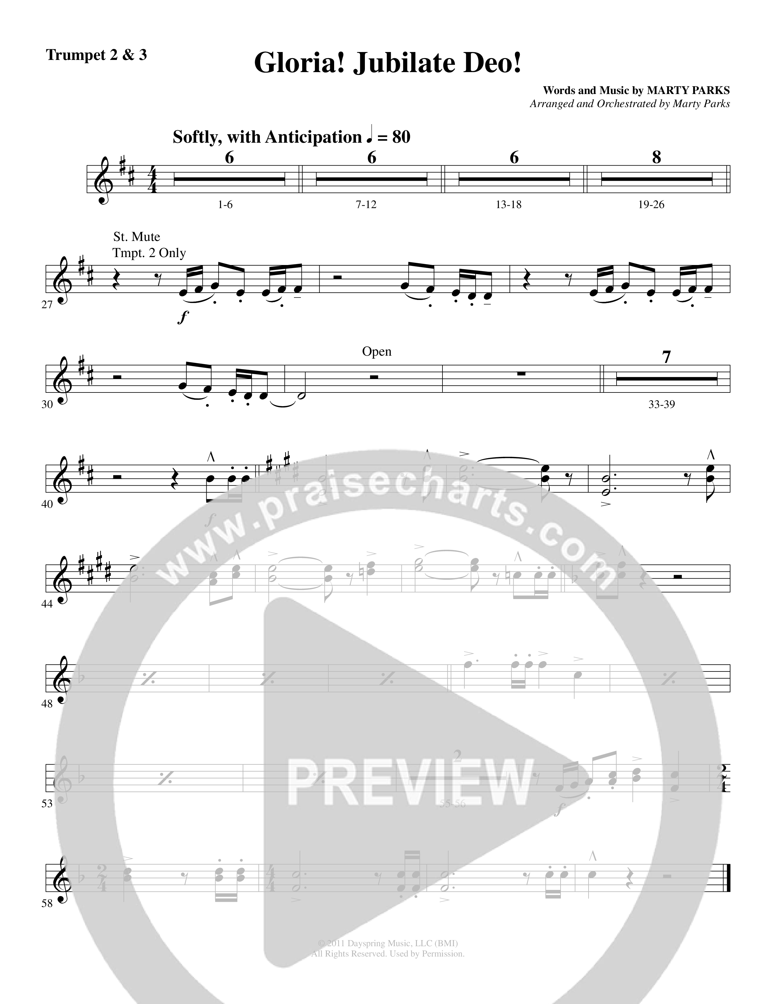 Gloria Jubilate Deo (Choral Anthem SATB) Trumpet 2/3 (Word Music Choral / Arr. Marty Parks)