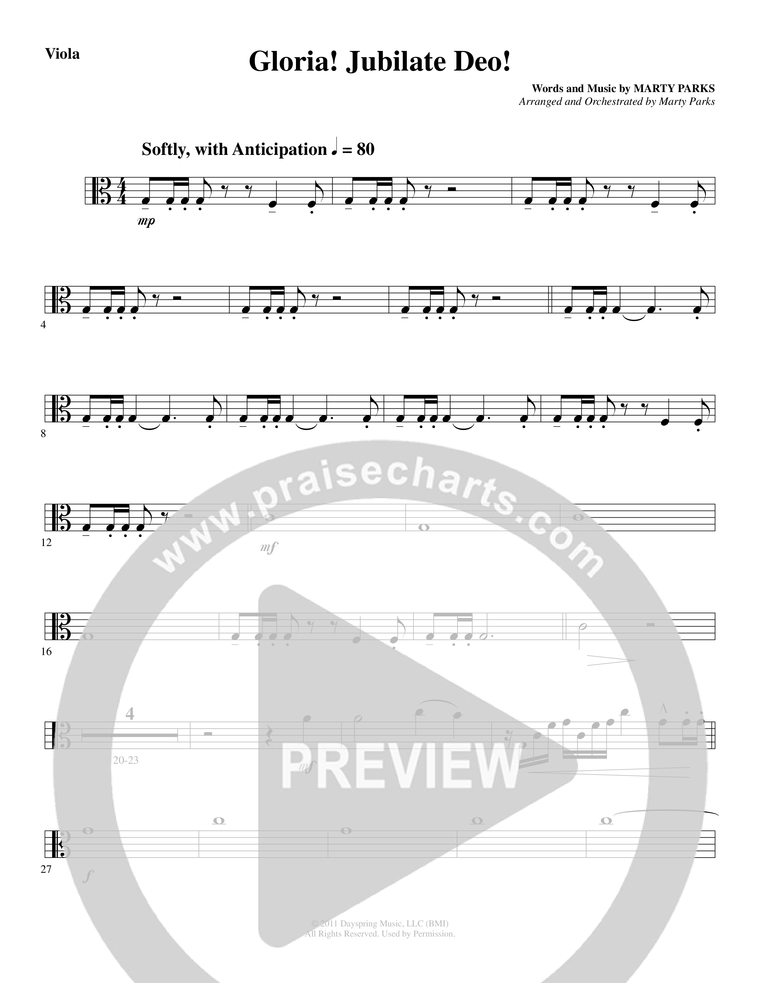 Gloria Jubilate Deo (Choral Anthem SATB) Viola (Word Music Choral / Arr. Marty Parks)