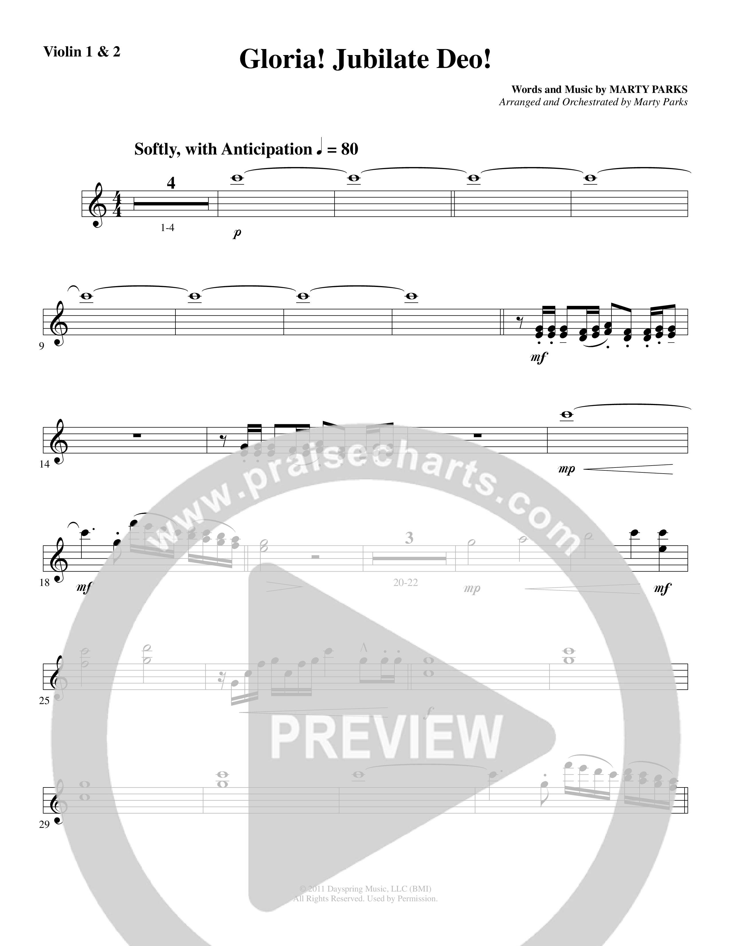 Gloria Jubilate Deo (Choral Anthem SATB) Violin 1/2 (Word Music Choral / Arr. Marty Parks)