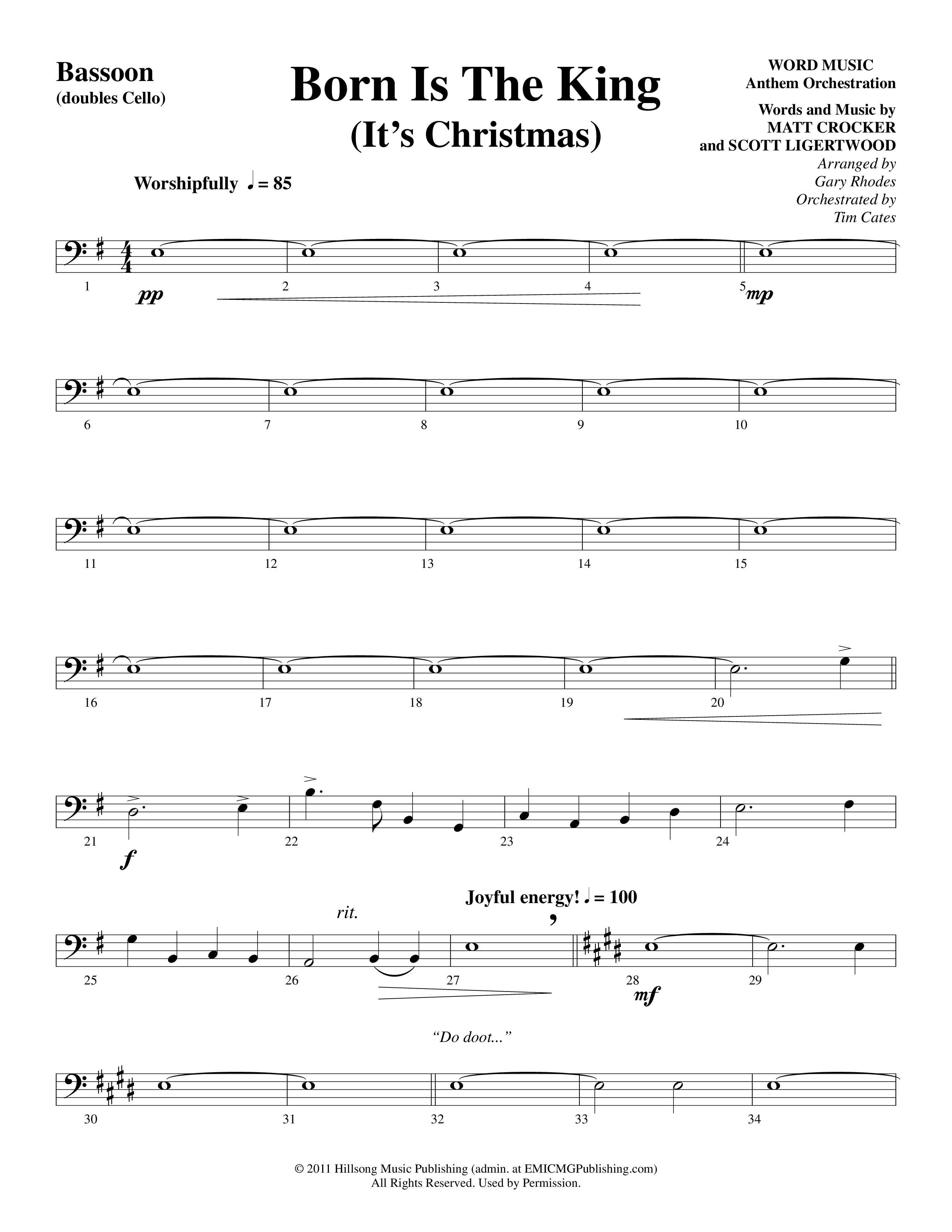 Born Is The King (It's Christmas) Bassoon (Word Music Choral / Arr. Gary Rhodes / Orch. Tim Cates)