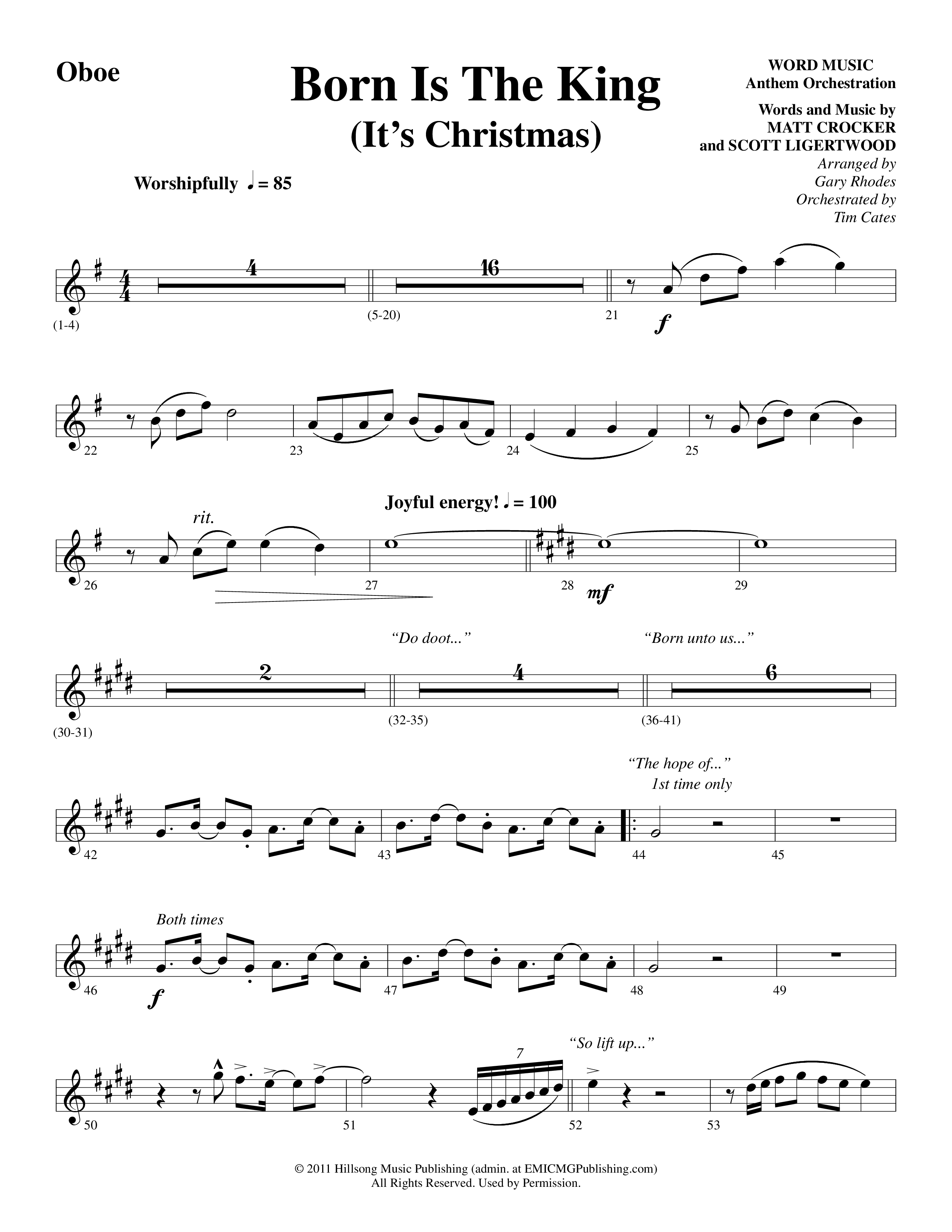 Born Is The King (It's Christmas) Oboe (Word Music Choral / Arr. Gary Rhodes / Orch. Tim Cates)