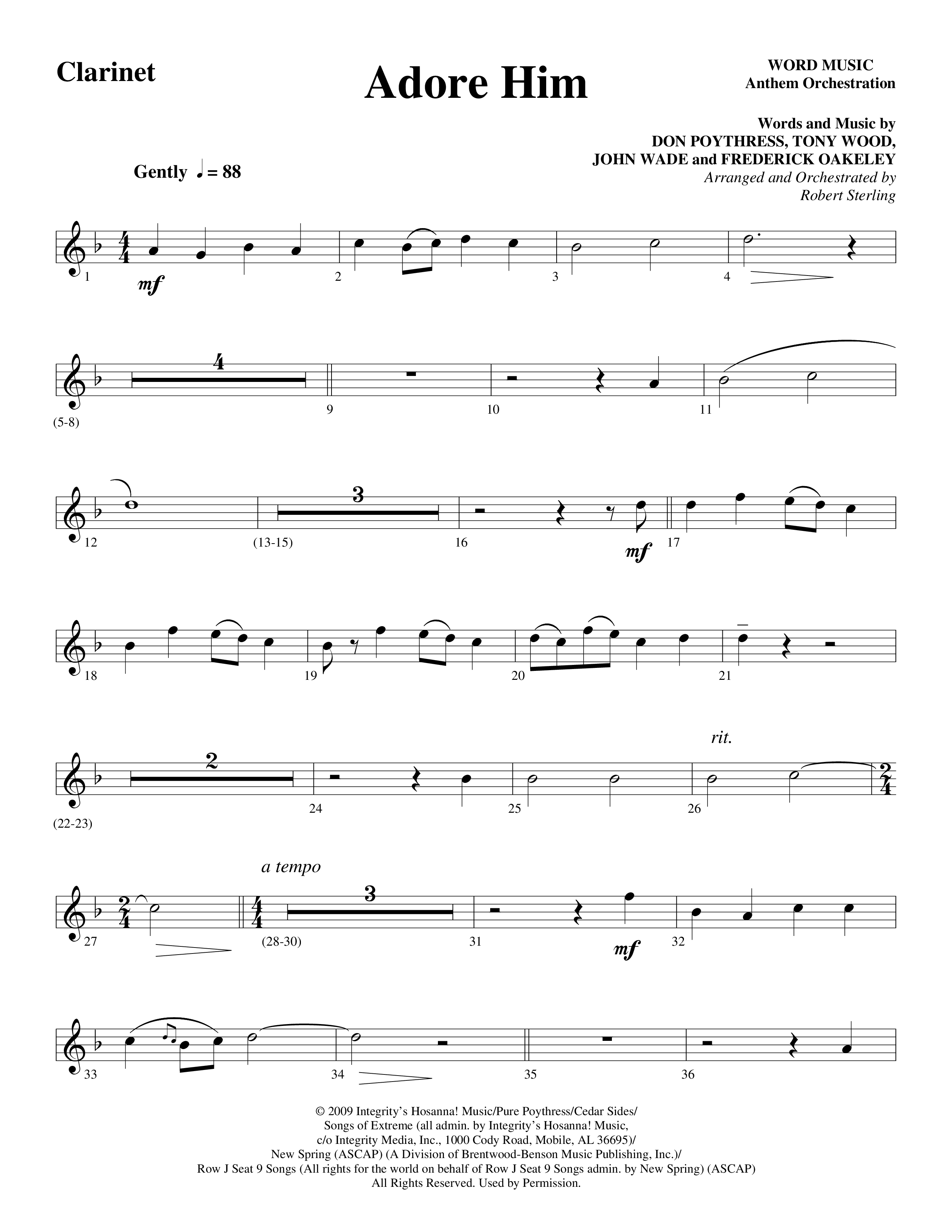 Adore Him (Choral Anthem SATB) Clarinet 1/2 (Word Music Choral / Arr. Robert Sterling)