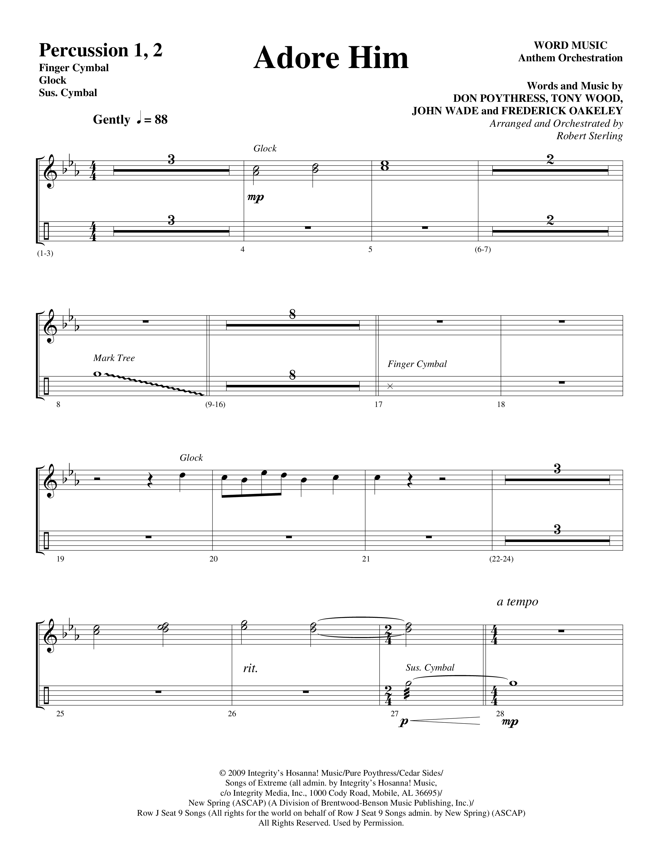 Adore Him (Choral Anthem SATB) Percussion 1/2 (Word Music Choral / Arr. Robert Sterling)