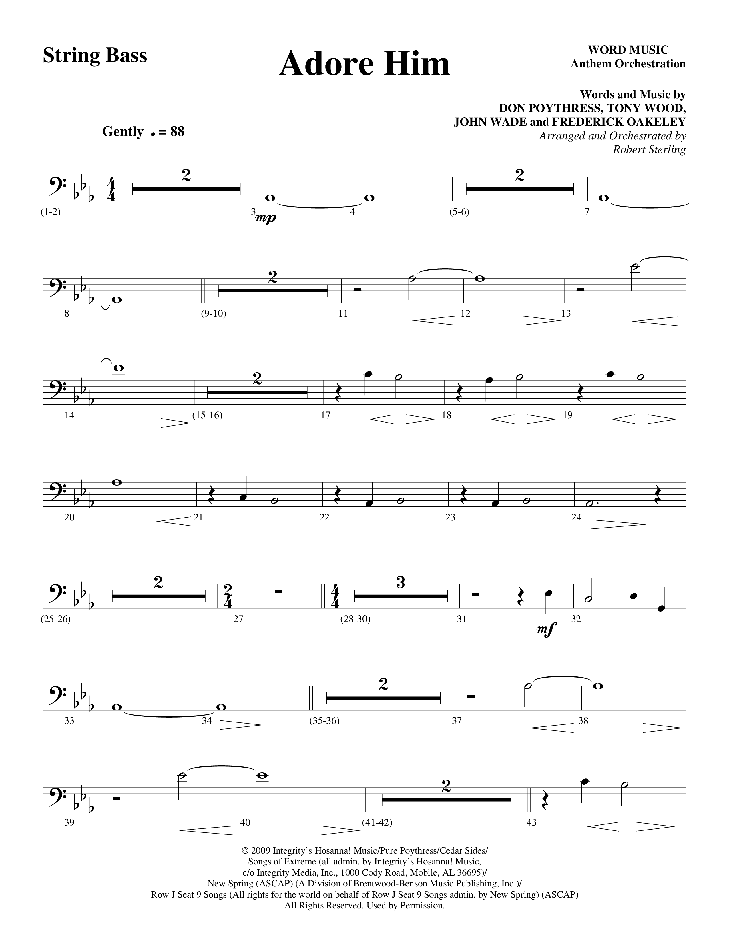 Adore Him (Choral Anthem SATB) String Bass (Word Music Choral / Arr. Robert Sterling)
