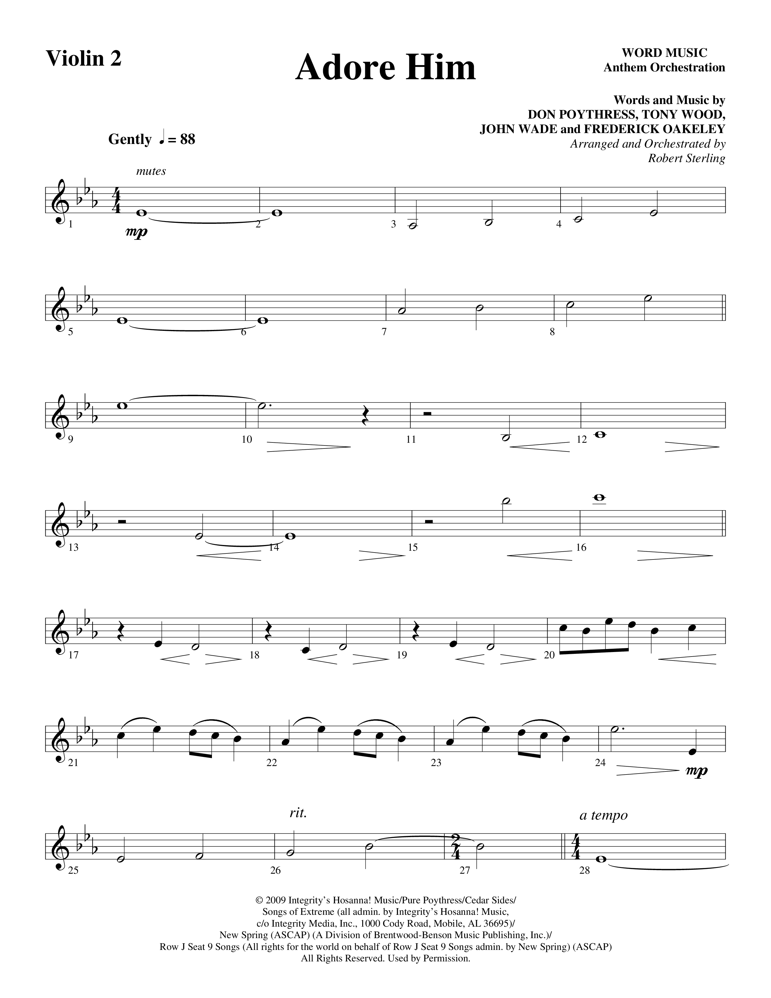 Adore Him (Choral Anthem SATB) Violin 2 (Word Music Choral / Arr. Robert Sterling)