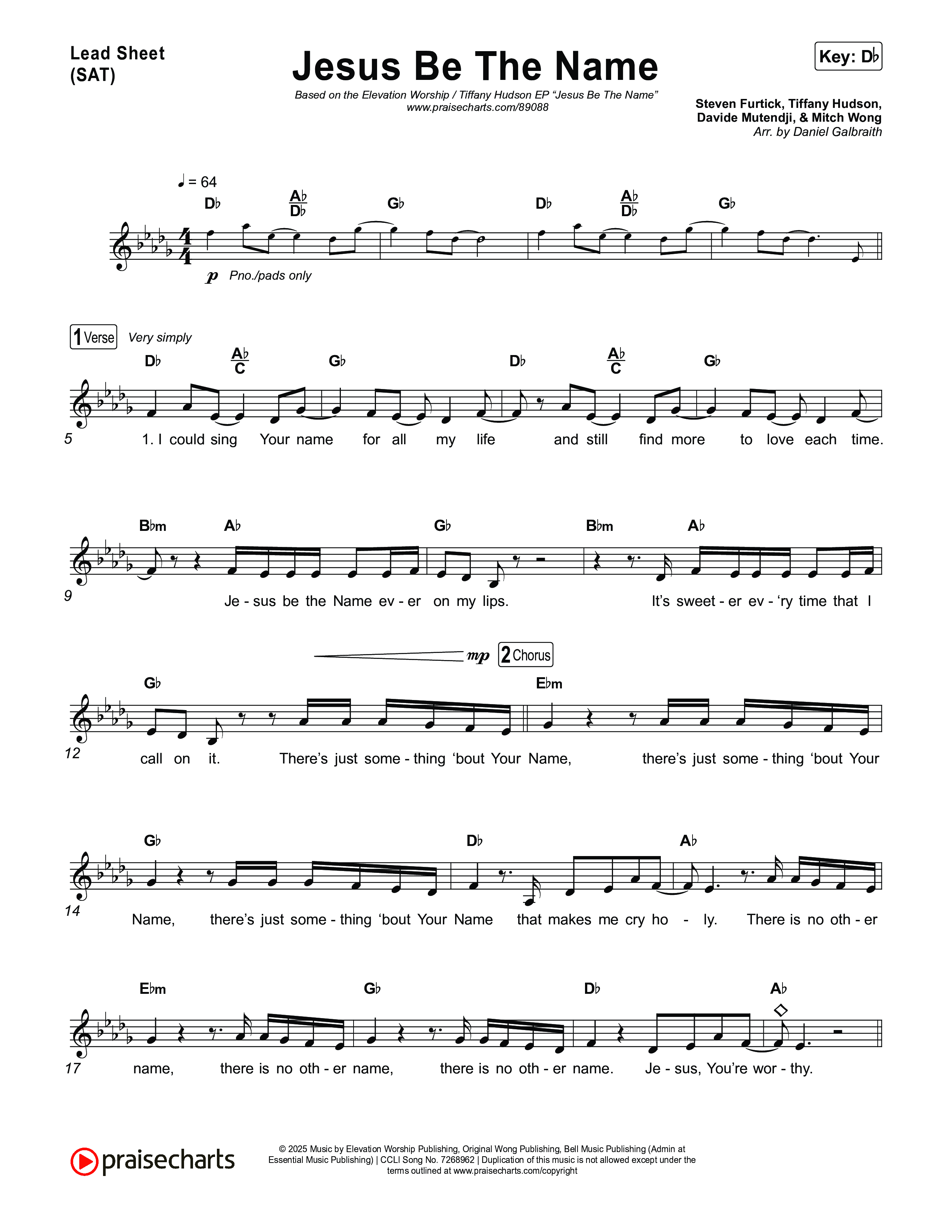 Jesus Be The Name Lead Sheet (SAT) (Elevation Worship)