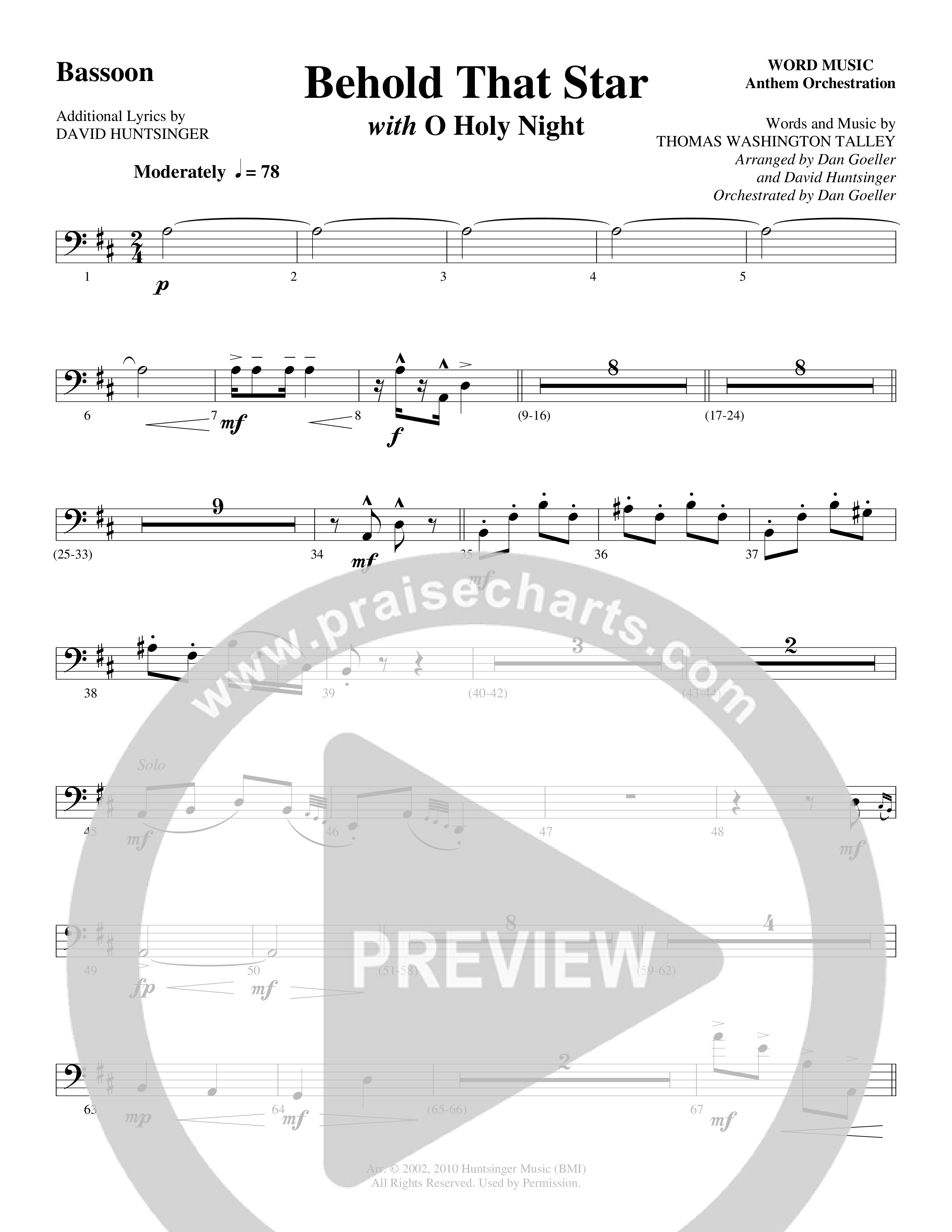 Behold That Star (with O Holy Night) (Choral Anthem SATB) Bassoon (Word Music Choral / Arr. Dan Goeller / Arr. David Huntsinger)
