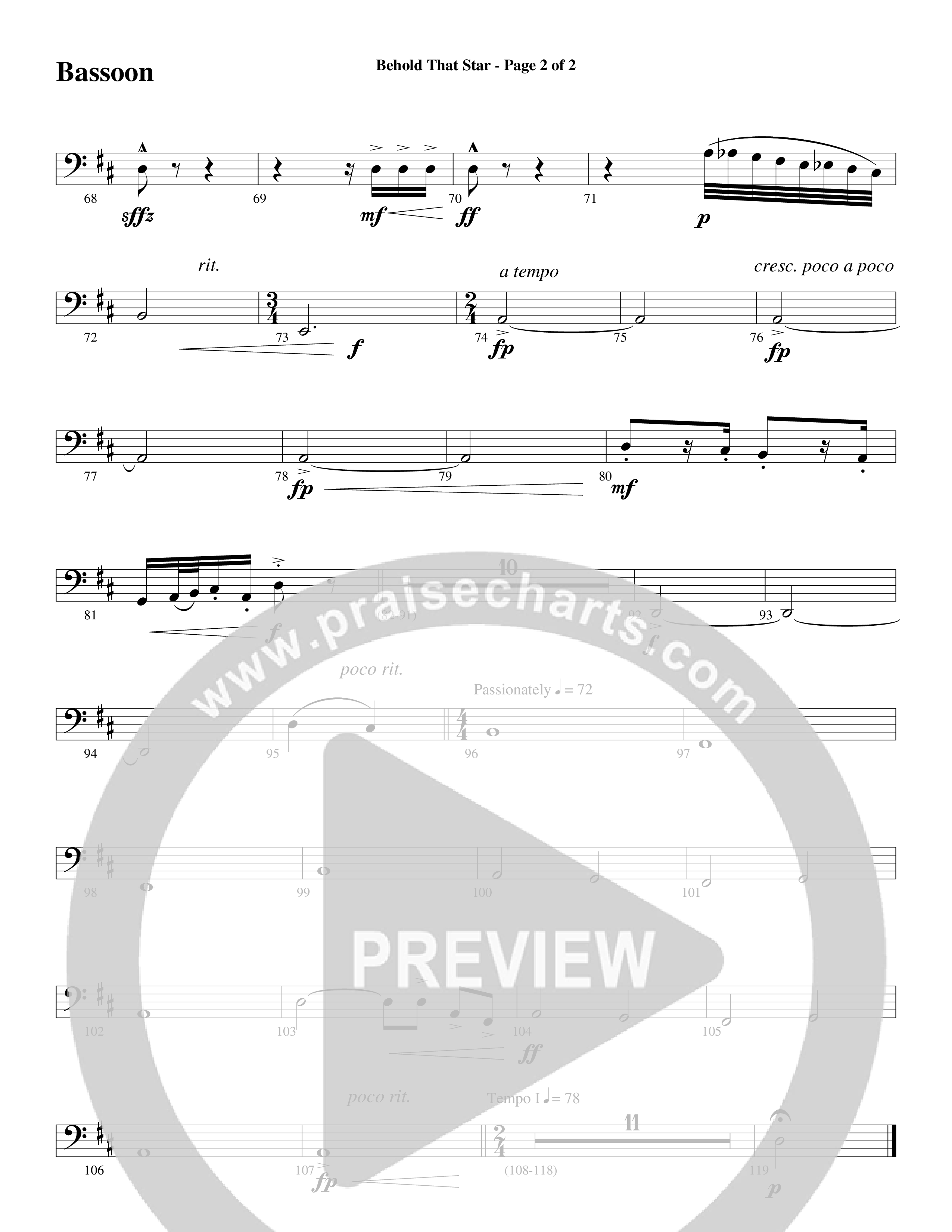 Behold That Star (with O Holy Night) (Choral Anthem SATB) Bassoon (Word Music Choral / Arr. Dan Goeller / Arr. David Huntsinger)
