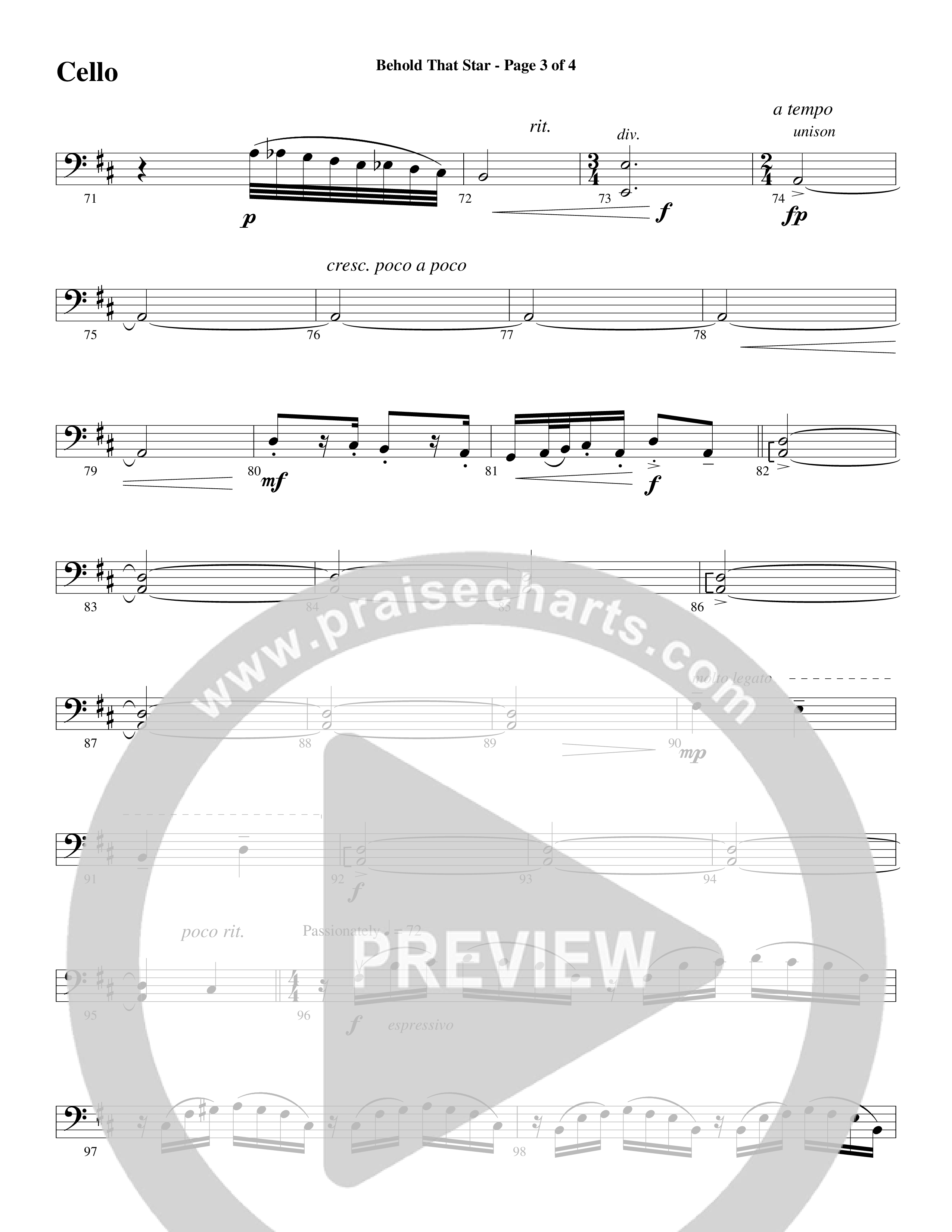 Behold That Star (with O Holy Night) (Choral Anthem SATB) Cello (Word Music Choral / Arr. Dan Goeller / Arr. David Huntsinger)