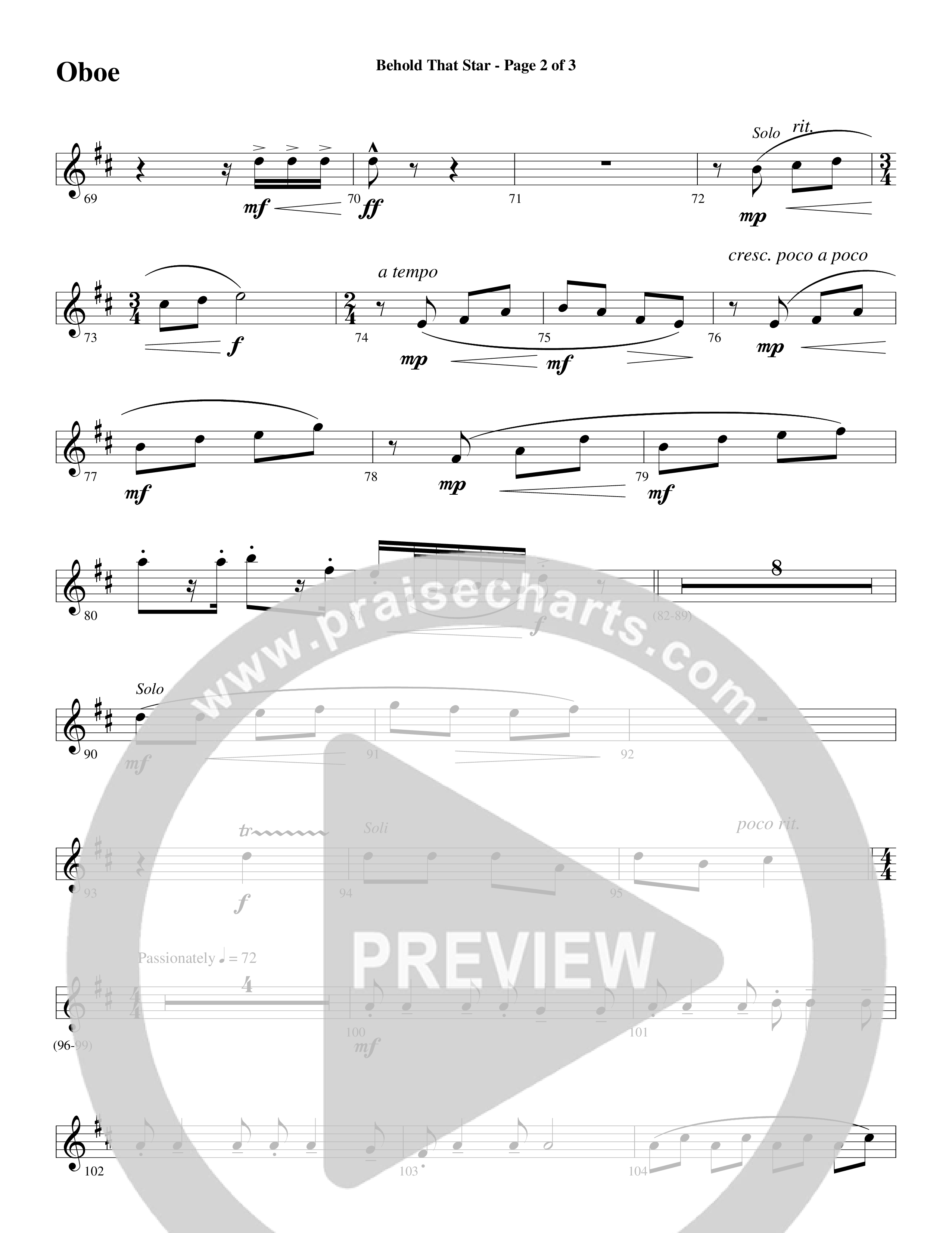 Behold That Star (with O Holy Night) (Choral Anthem SATB) Oboe (Word Music Choral / Arr. Dan Goeller / Arr. David Huntsinger)