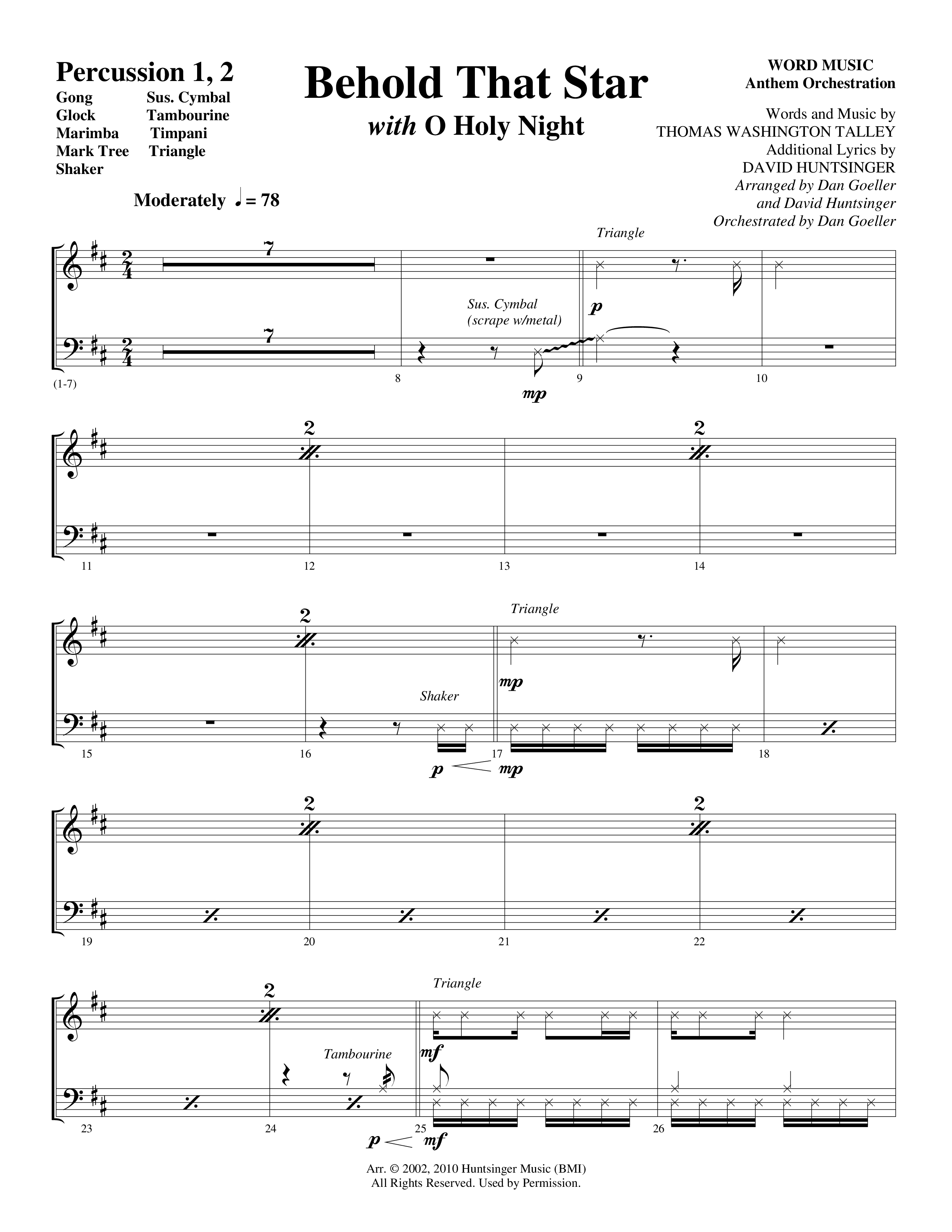 Behold That Star (with O Holy Night) (Choral Anthem SATB) Percussion (Word Music Choral / Arr. Dan Goeller / Arr. David Huntsinger)