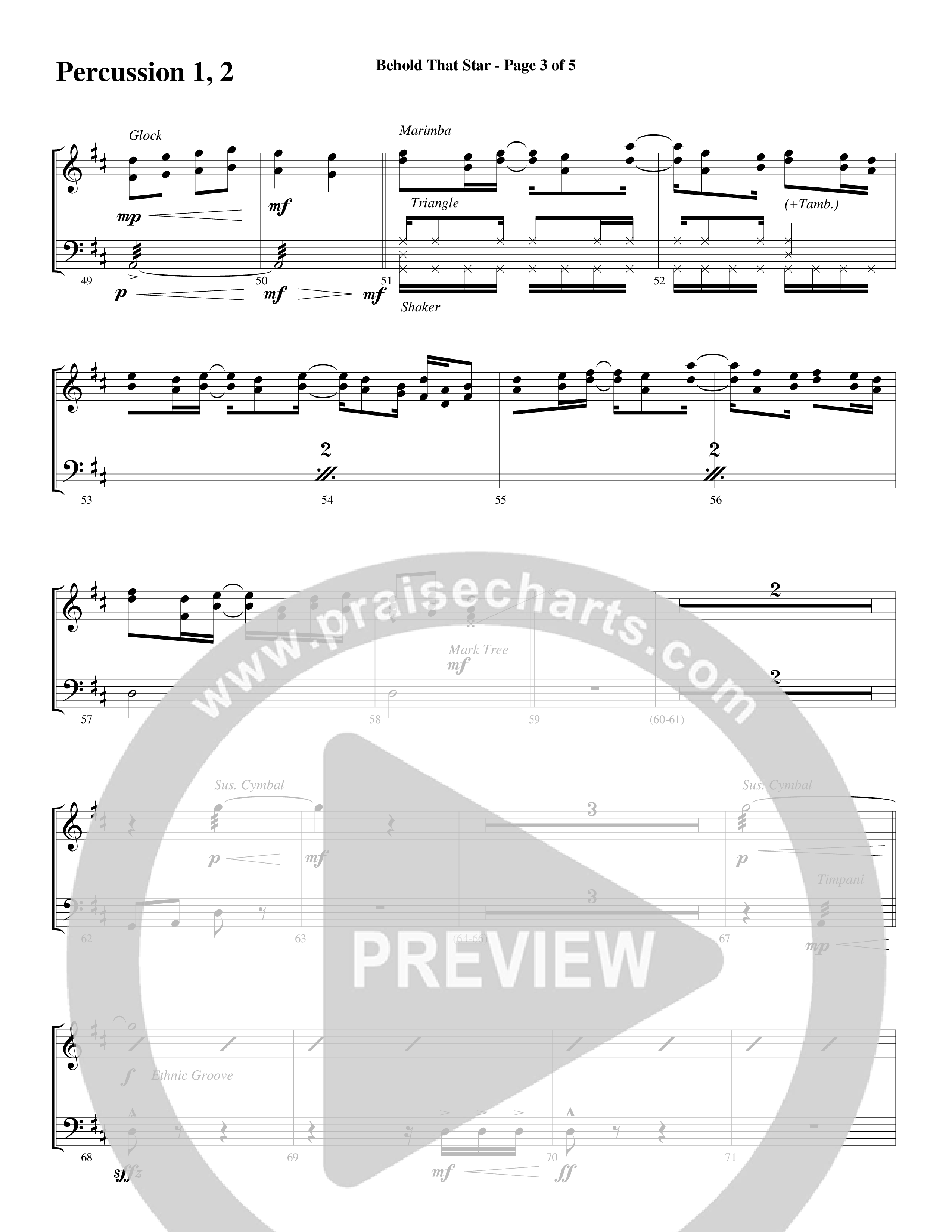 Behold That Star (with O Holy Night) (Choral Anthem SATB) Percussion (Word Music Choral / Arr. Dan Goeller / Arr. David Huntsinger)