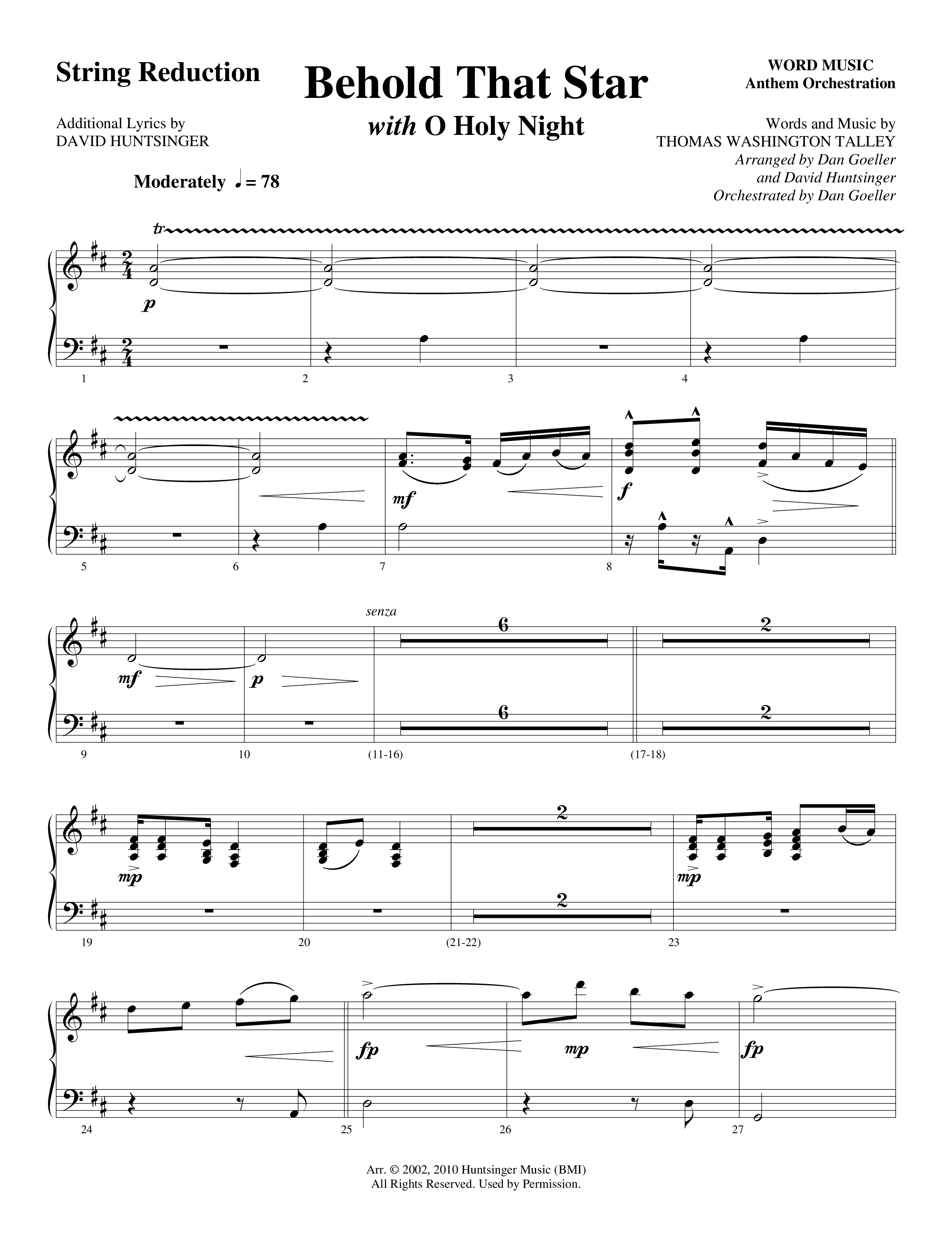 Behold That Star (with O Holy Night) (Choral Anthem SATB) String Reduction (Word Music Choral / Arr. Dan Goeller / Arr. David Huntsinger)