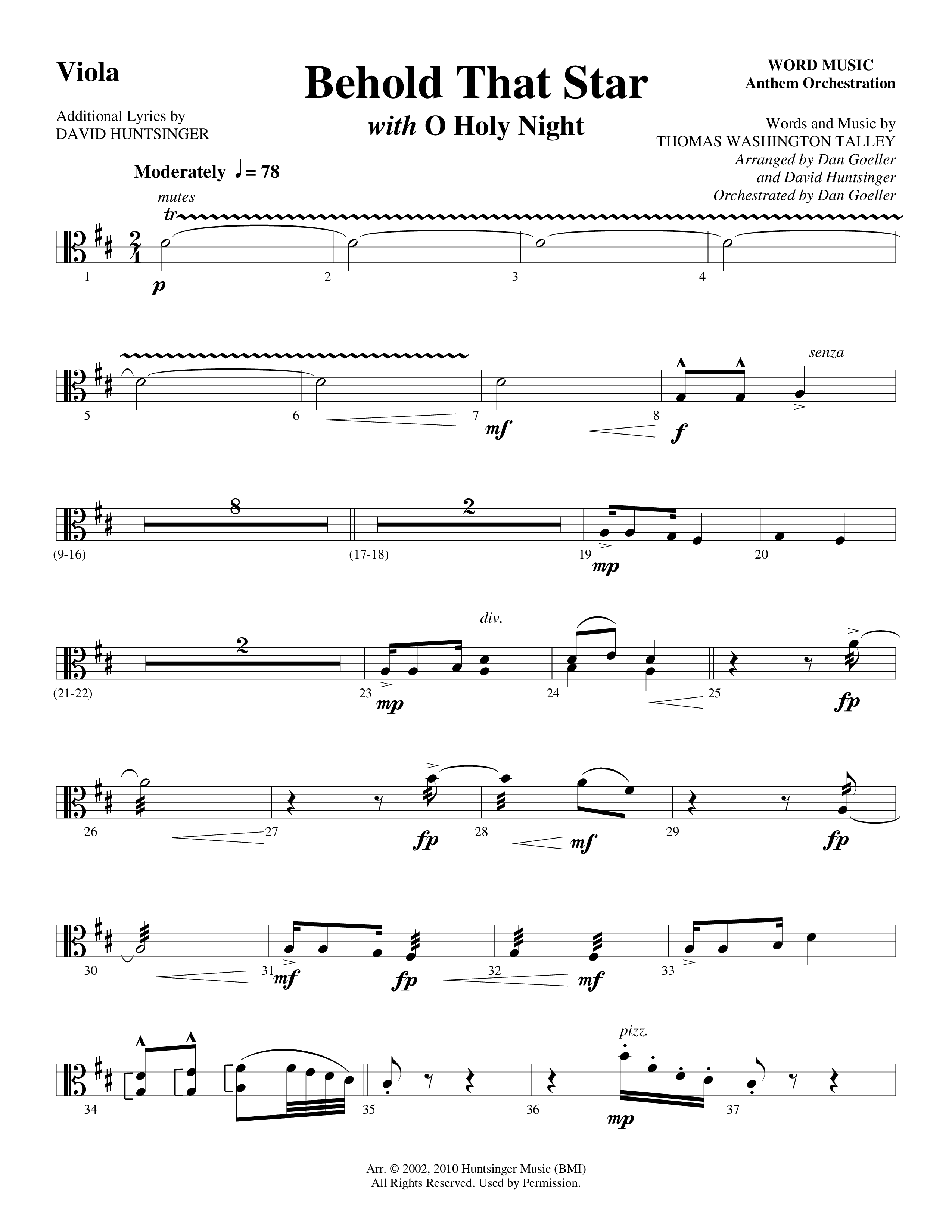 Behold That Star (with O Holy Night) (Choral Anthem SATB) Viola (Word Music Choral / Arr. Dan Goeller / Arr. David Huntsinger)