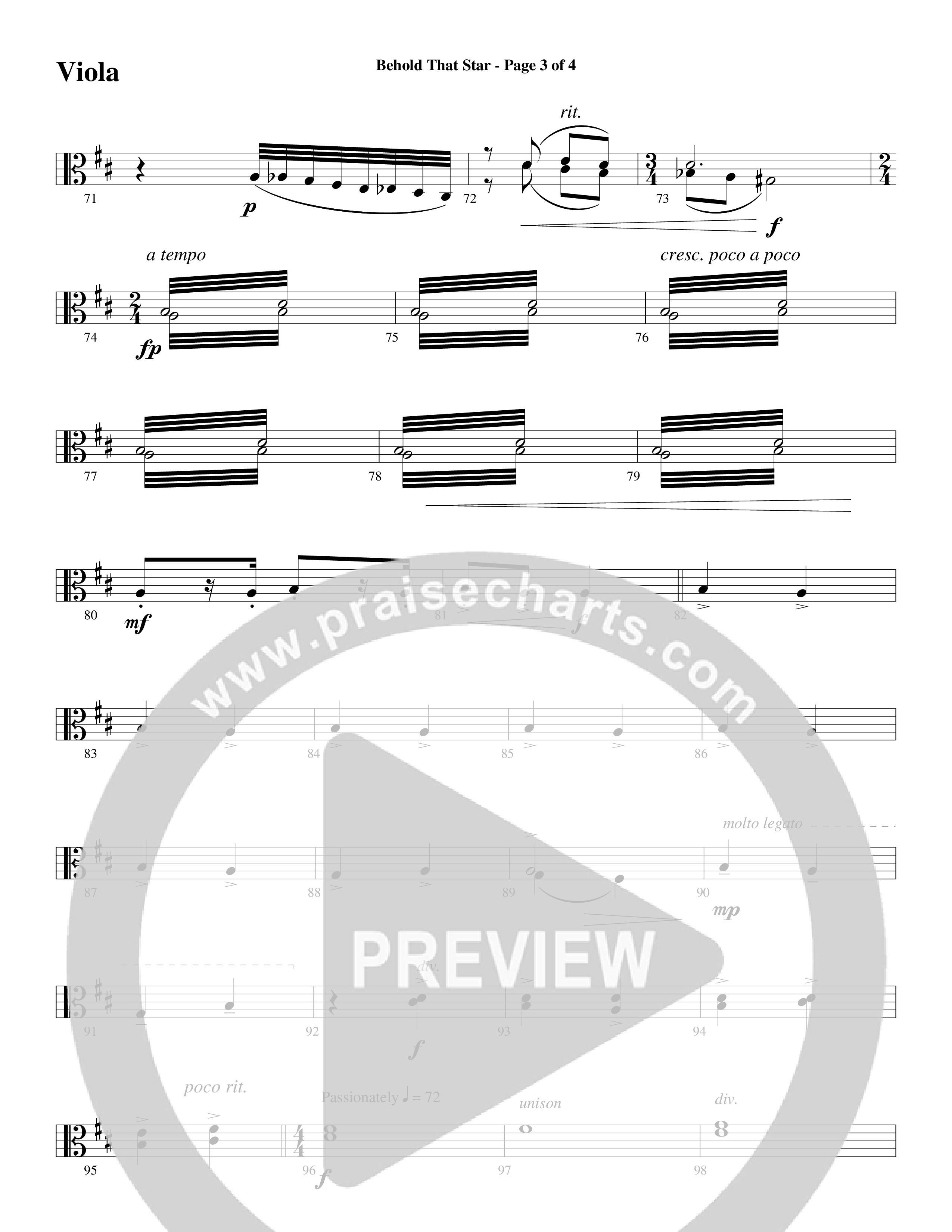 Behold That Star (with O Holy Night) (Choral Anthem SATB) Viola (Word Music Choral / Arr. Dan Goeller / Arr. David Huntsinger)