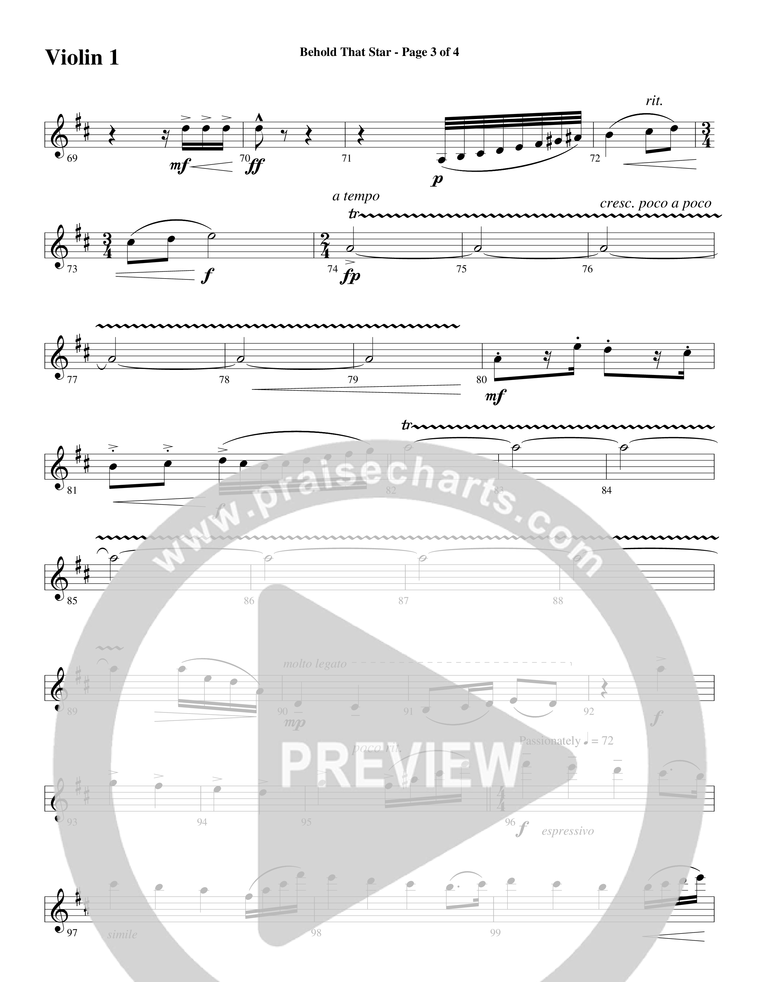 Behold That Star (with O Holy Night) (Choral Anthem SATB) Violin 1 (Word Music Choral / Arr. Dan Goeller / Arr. David Huntsinger)