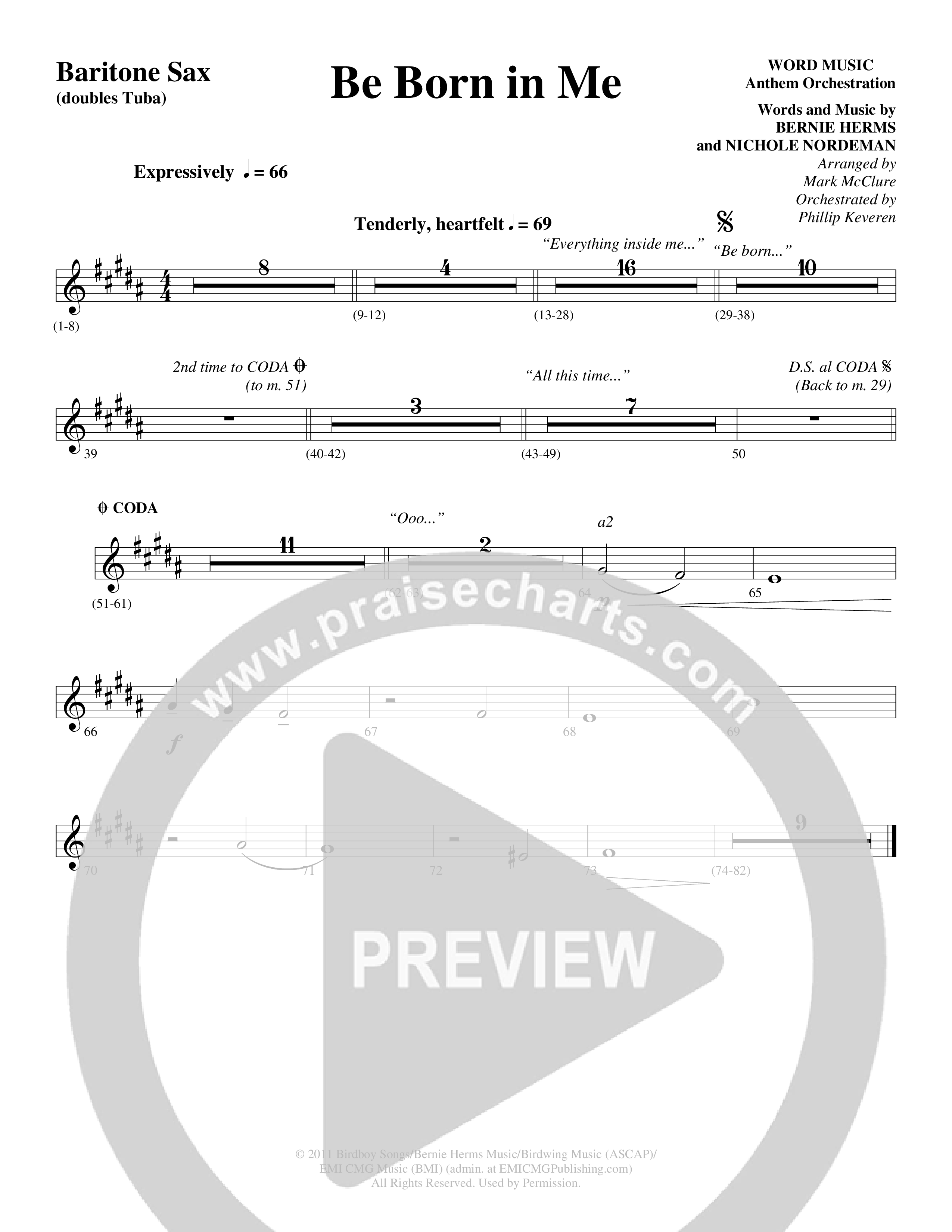 Be Born In Me Bari Sax (Word Music Choral / Arr. Mark McClure / Orch. Phillip Keveren)