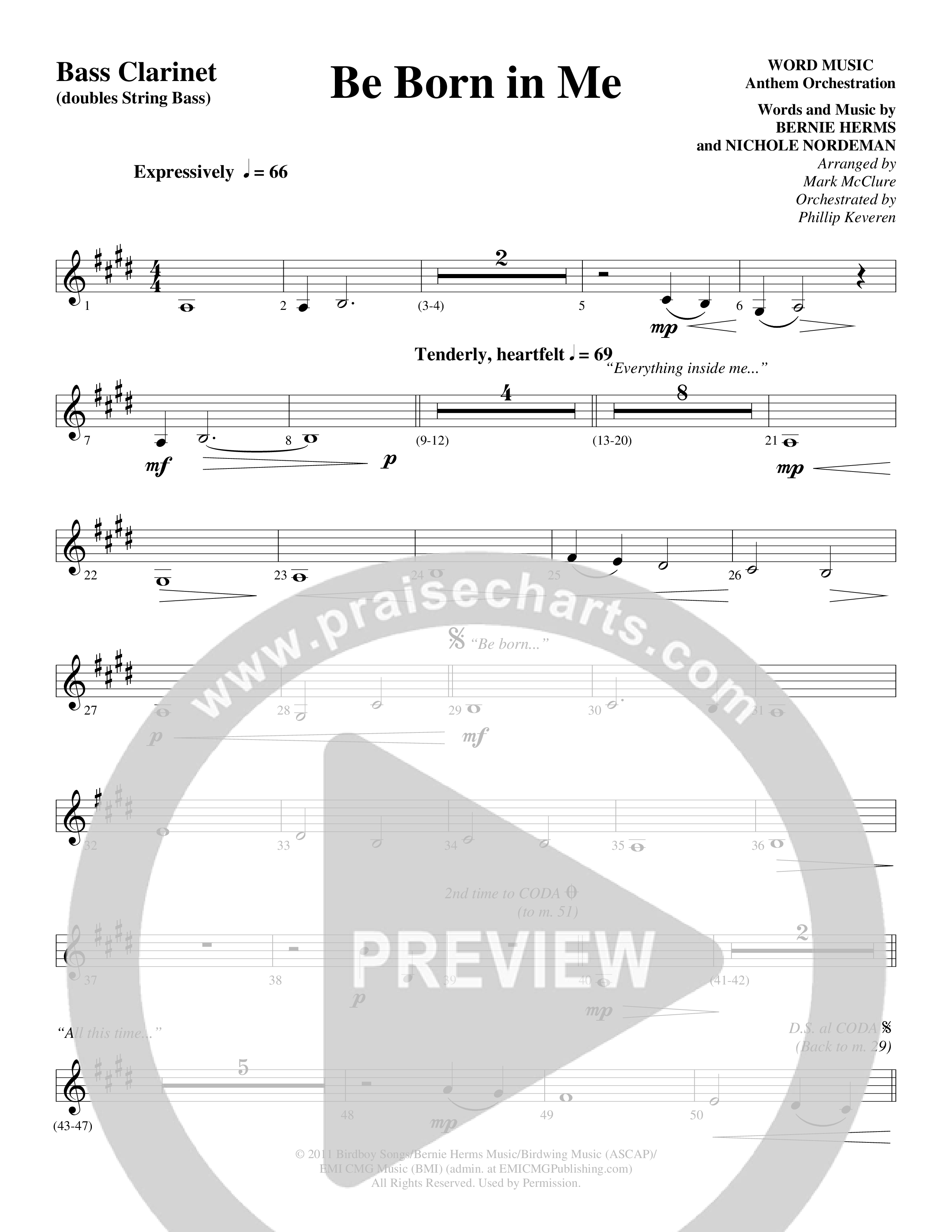 Be Born In Me Bass Clarinet (Word Music Choral / Arr. Mark McClure / Orch. Phillip Keveren)