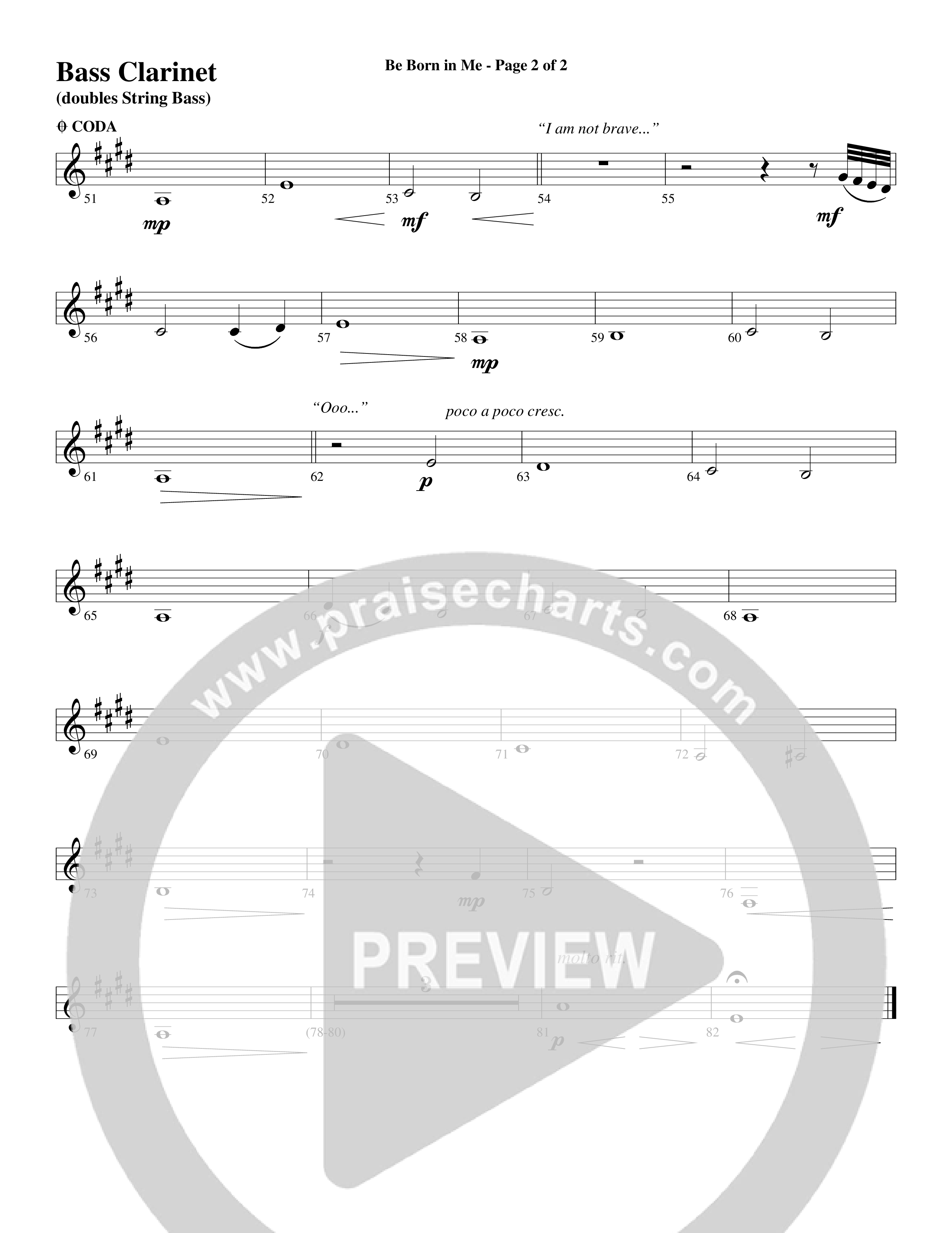 Be Born In Me Bass Clarinet (Word Music Choral / Arr. Mark McClure / Orch. Phillip Keveren)