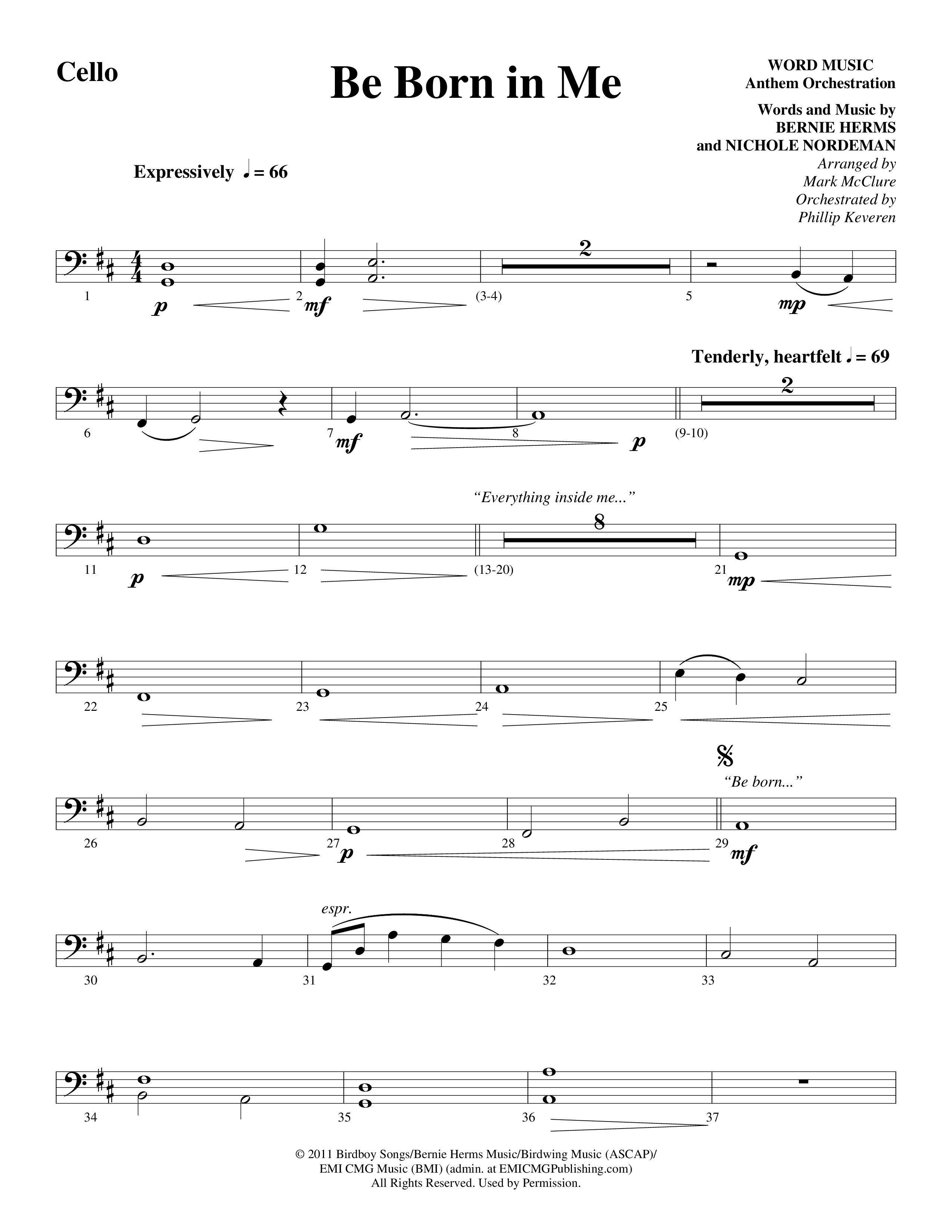 Be Born In Me Cello (Word Music Choral / Arr. Mark McClure / Orch. Phillip Keveren)