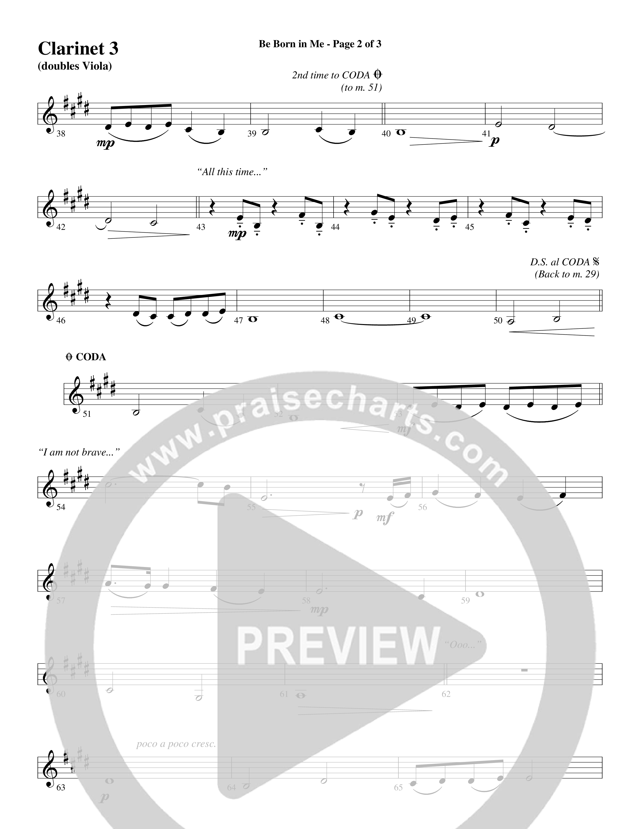 Be Born In Me Clarinet 3 (Word Music Choral / Arr. Mark McClure / Orch. Phillip Keveren)