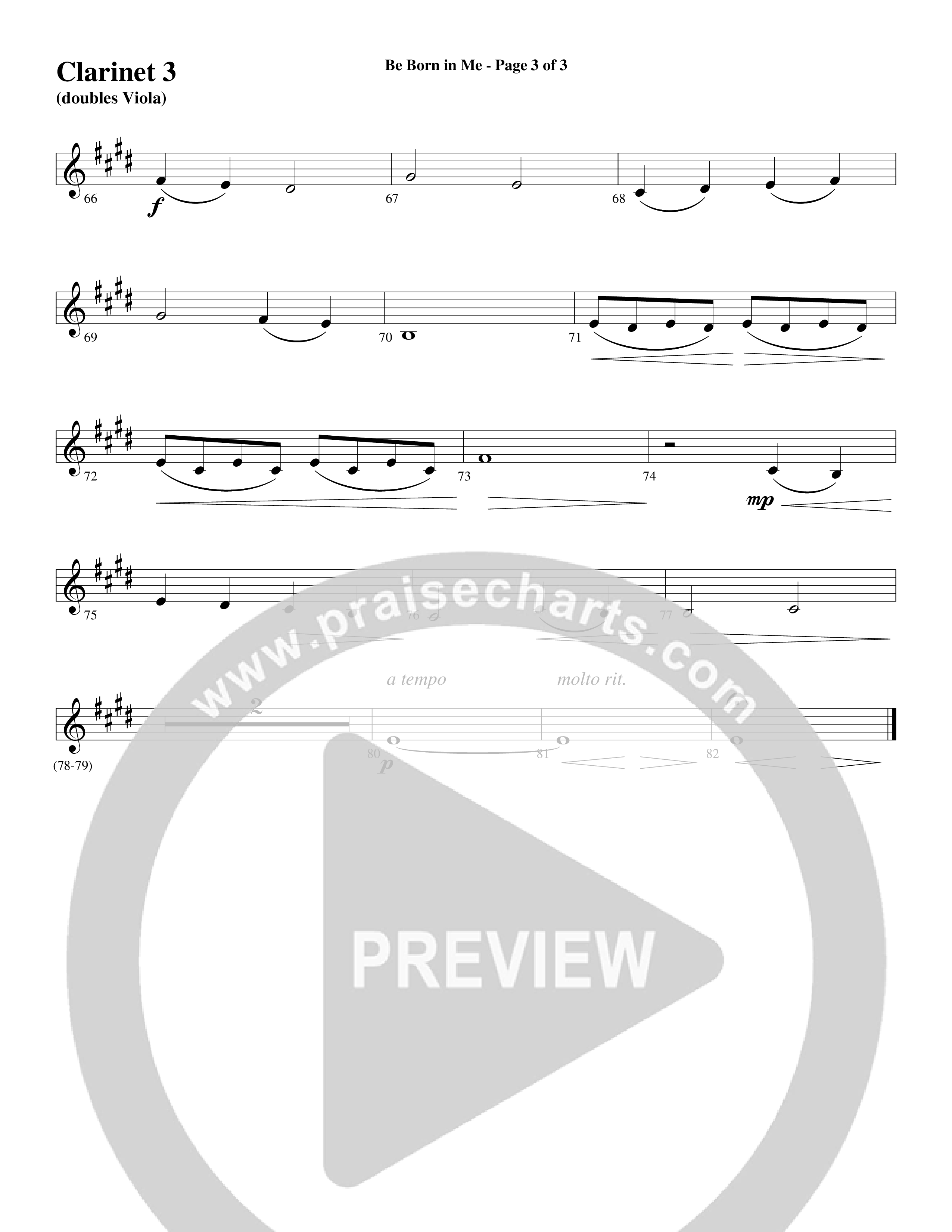 Be Born In Me Clarinet 3 (Word Music Choral / Arr. Mark McClure / Orch. Phillip Keveren)