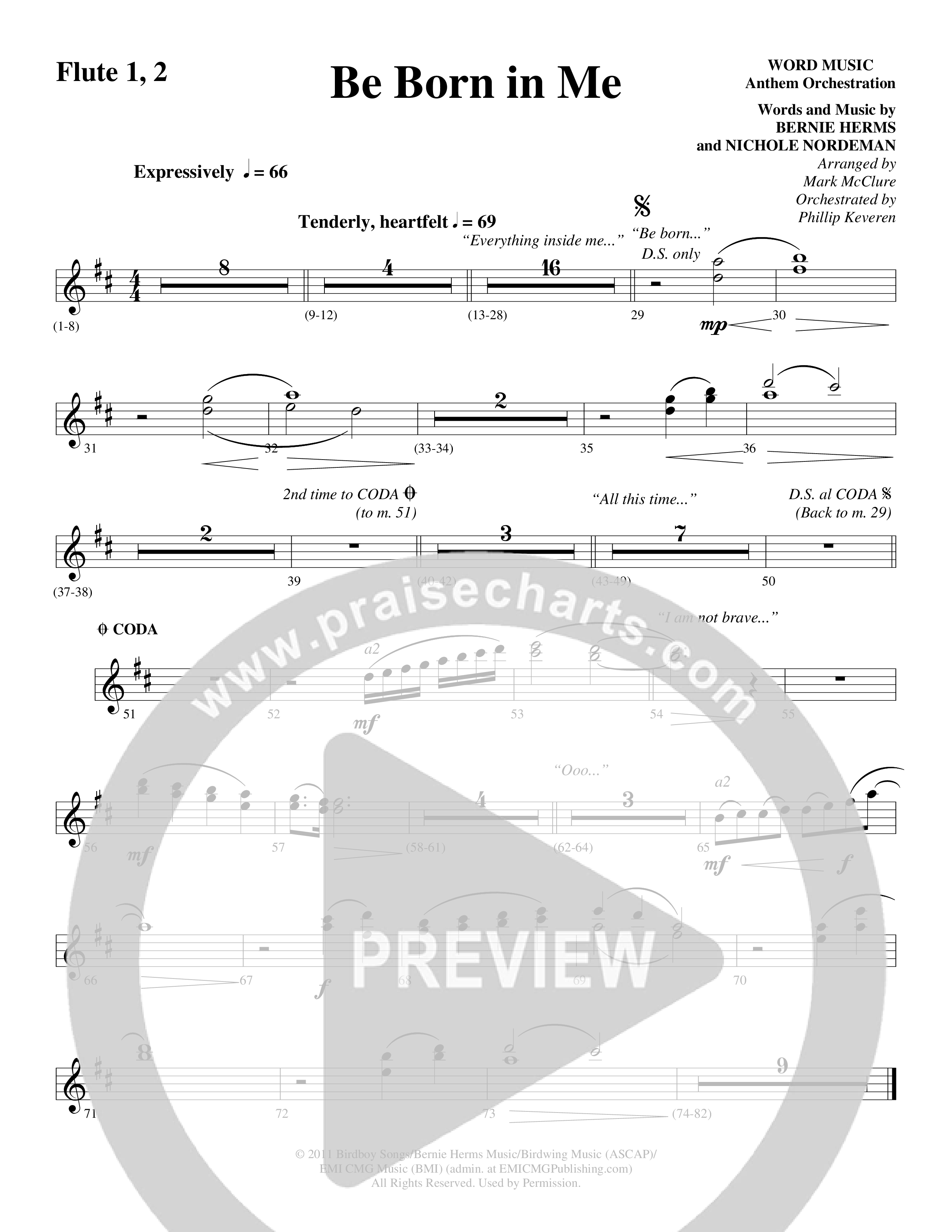 Be Born In Me Flute 1/2 (Word Music Choral / Arr. Mark McClure / Orch. Phillip Keveren)