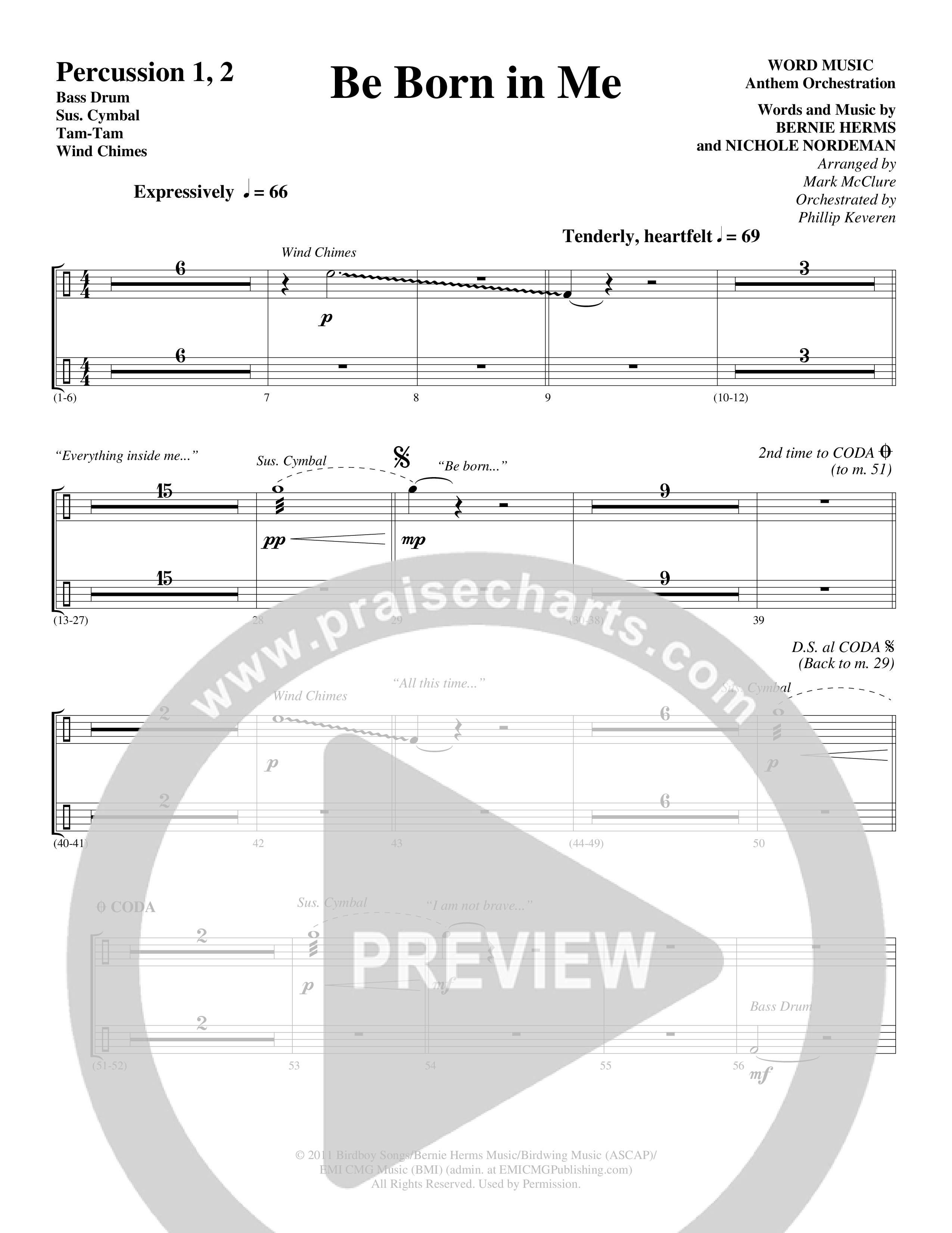 Be Born In Me (Choral Anthem SATB) Percussion 1/2 (Word Music Choral / Arr. Mark McClure / Orch. Phillip Keveren)