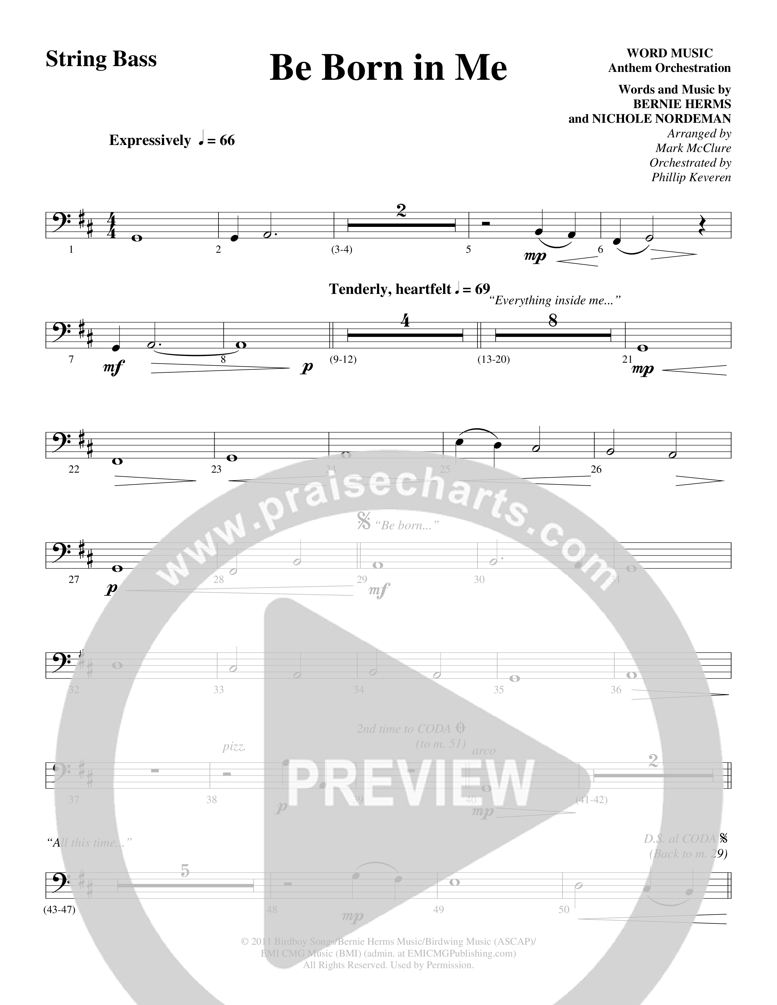 Be Born In Me (Choral Anthem SATB) String Bass (Word Music Choral / Arr. Mark McClure / Orch. Phillip Keveren)