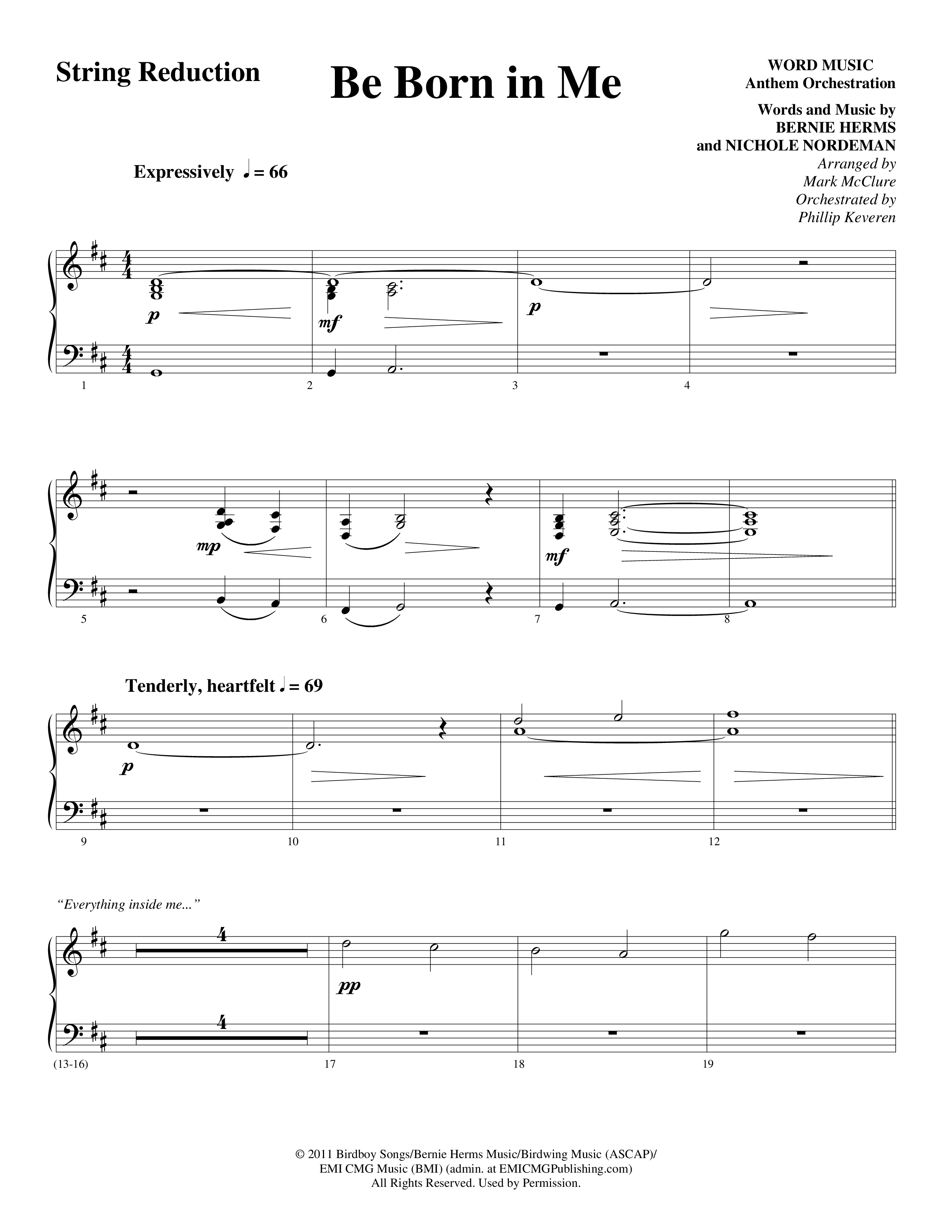 Be Born In Me String Reduction (Word Music Choral / Arr. Mark McClure / Orch. Phillip Keveren)