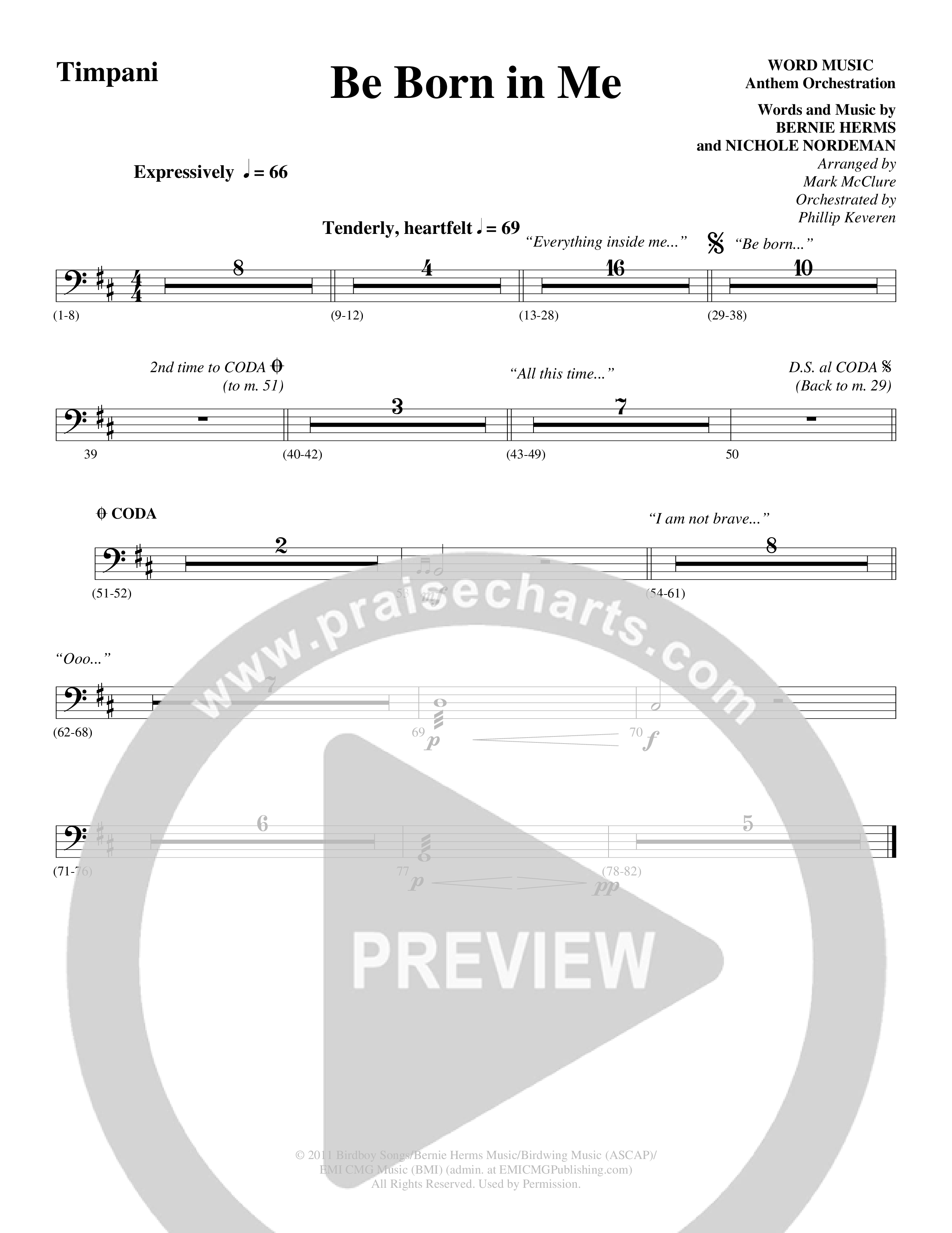 Be Born In Me Timpani (Word Music Choral / Arr. Mark McClure / Orch. Phillip Keveren)