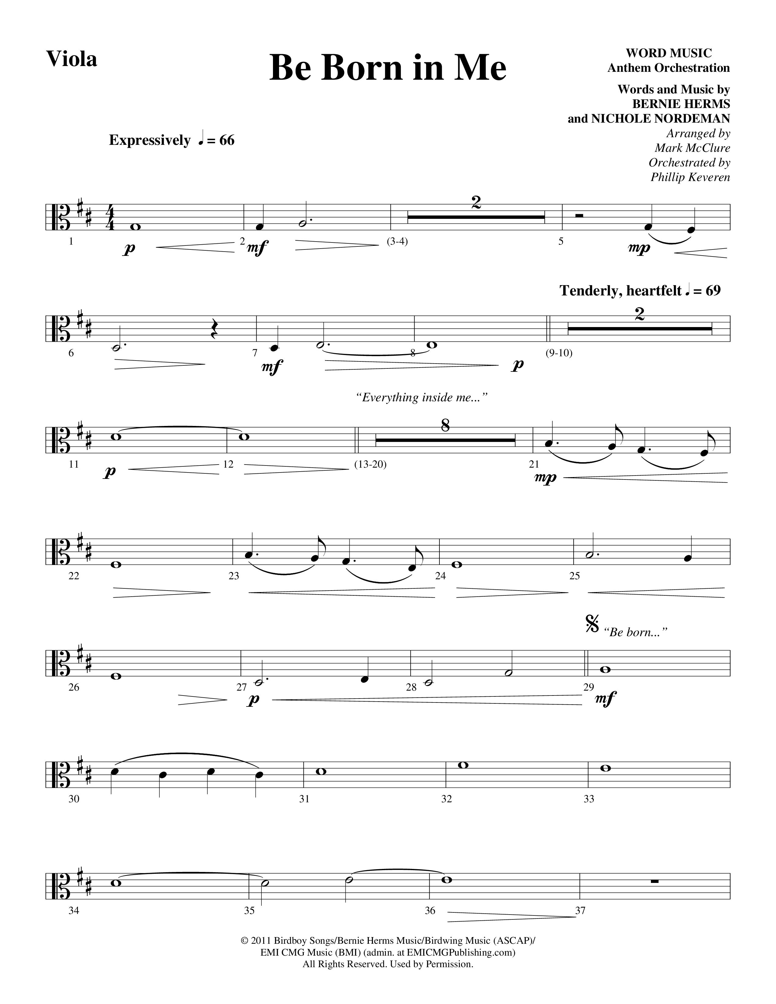 Be Born In Me (Choral Anthem SATB) Viola (Word Music Choral / Arr. Mark McClure / Orch. Phillip Keveren)