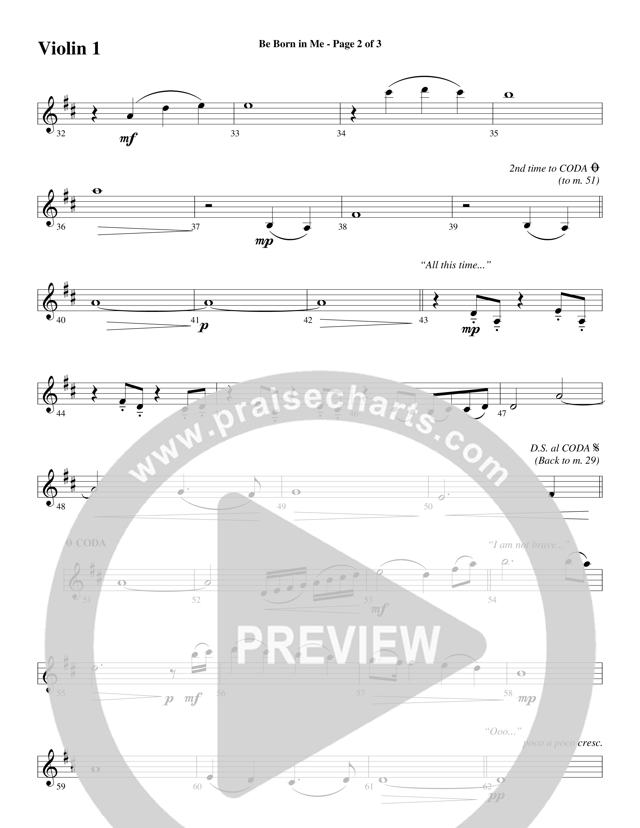 Be Born In Me Violin 1 (Word Music Choral / Arr. Mark McClure / Orch. Phillip Keveren)