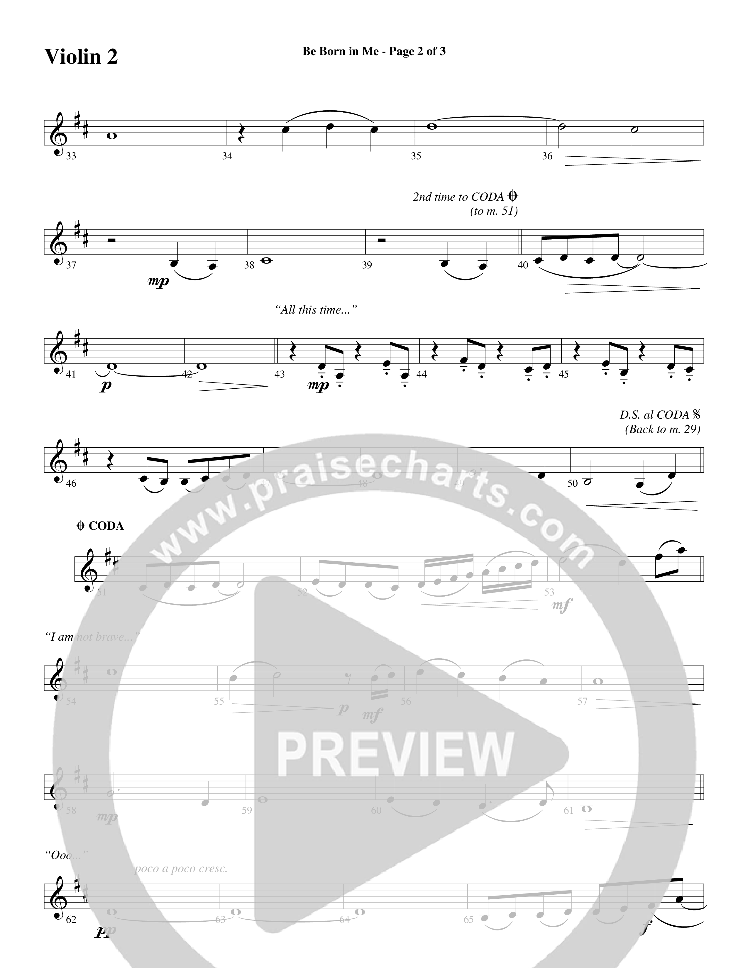 Be Born In Me (Choral Anthem SATB) Violin 2 (Word Music Choral / Arr. Mark McClure / Orch. Phillip Keveren)