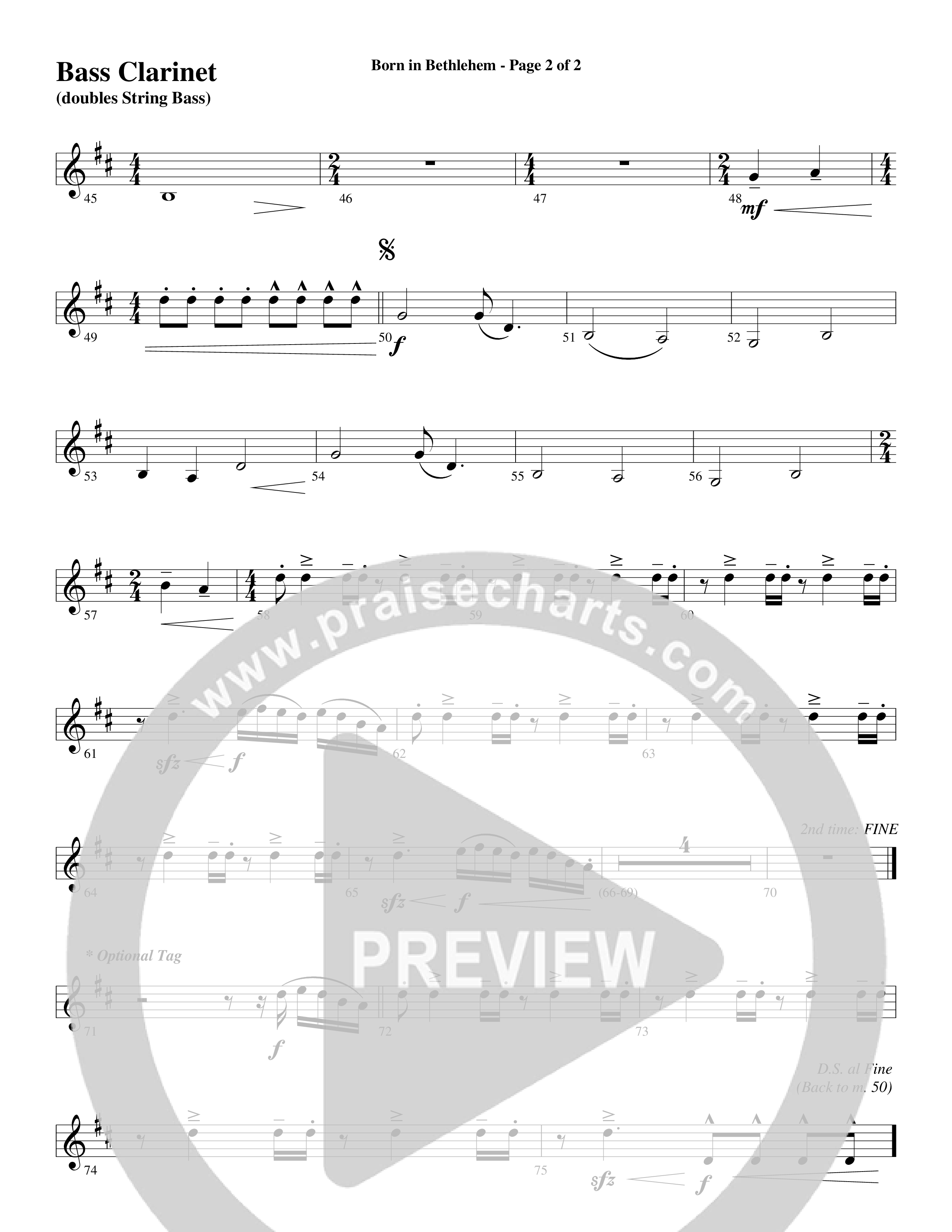 Born In Bethlehem (Choral Anthem SATB) Bass Clarinet (Word Music Choral / Arr. Cliff Duren)