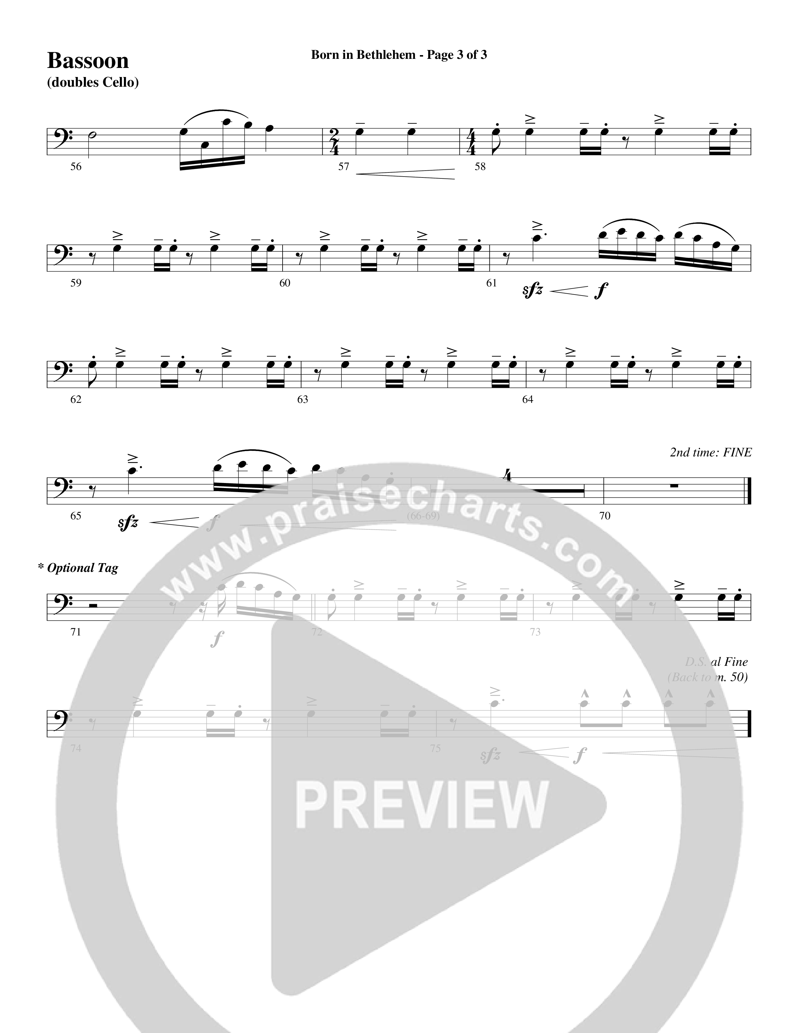 Born In Bethlehem (Choral Anthem SATB) Bassoon (Word Music Choral / Arr. Cliff Duren)