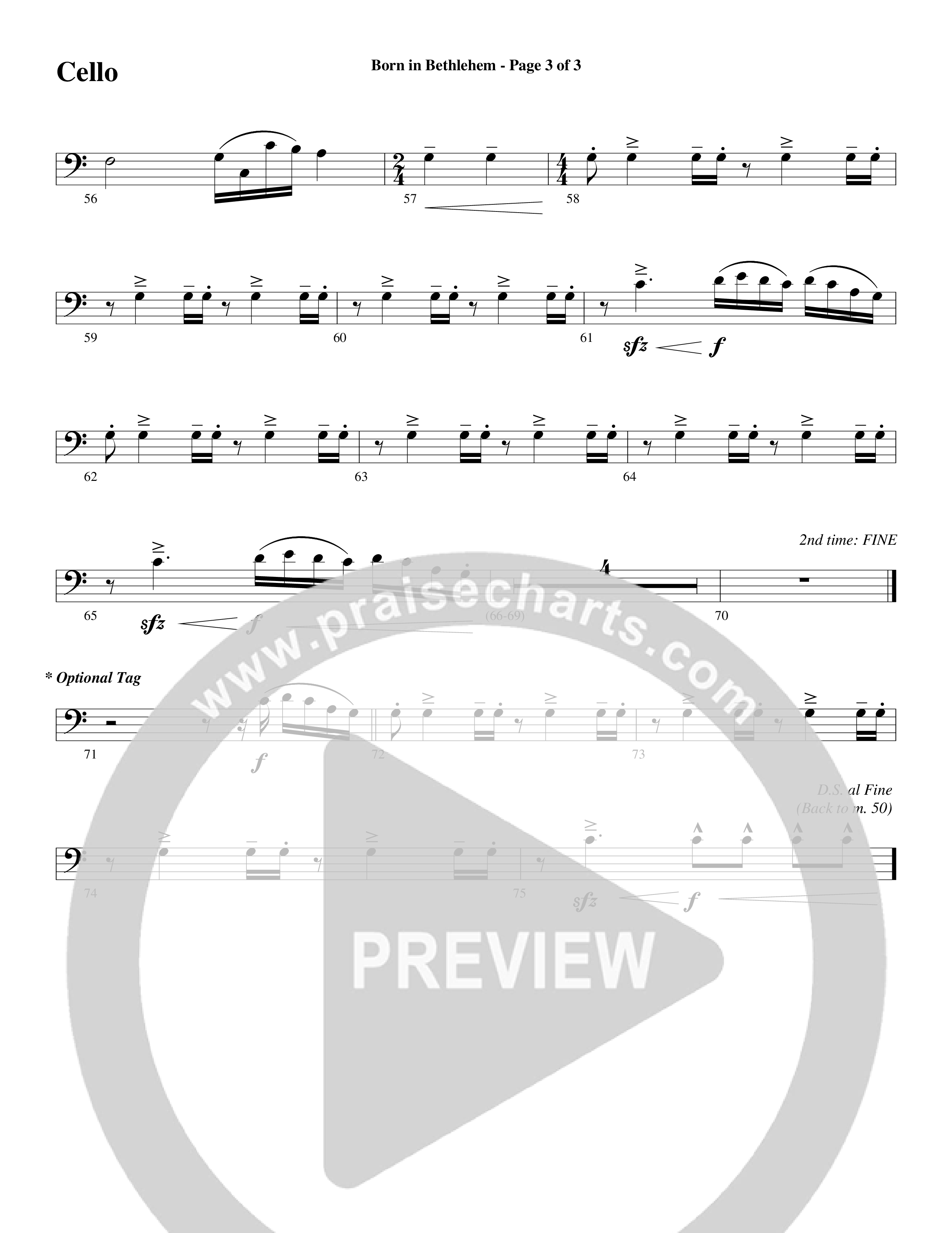 Born In Bethlehem (Choral Anthem SATB) Cello (Word Music Choral / Arr. Cliff Duren)