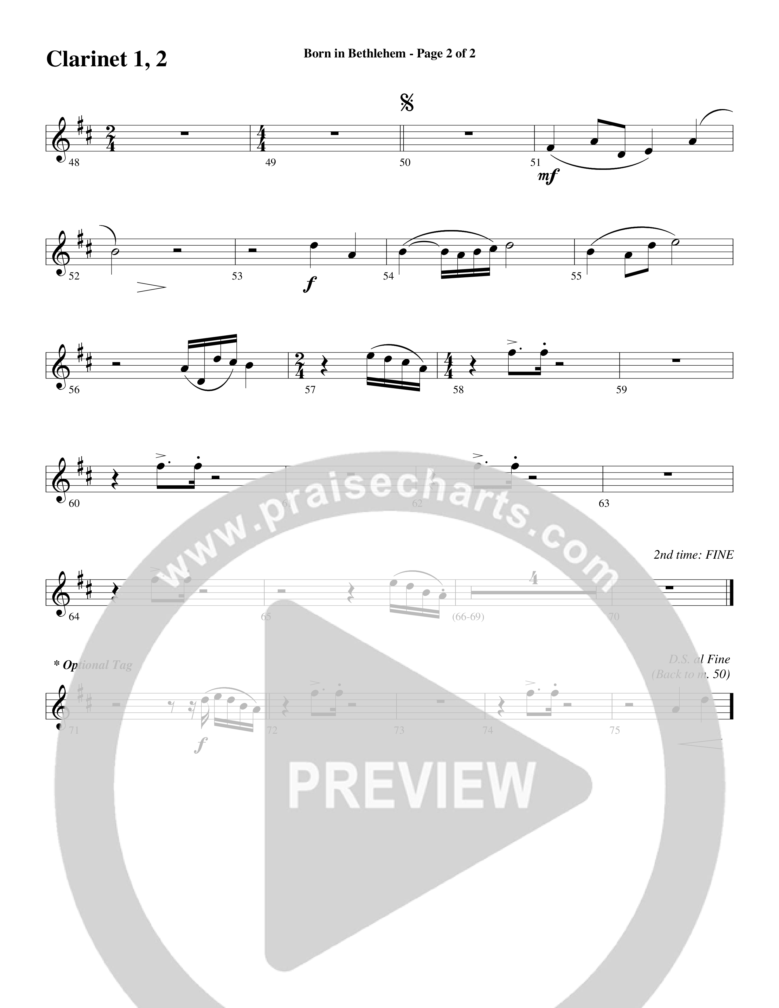 Born In Bethlehem (Choral Anthem SATB) Clarinet 1/2 (Word Music Choral / Arr. Cliff Duren)