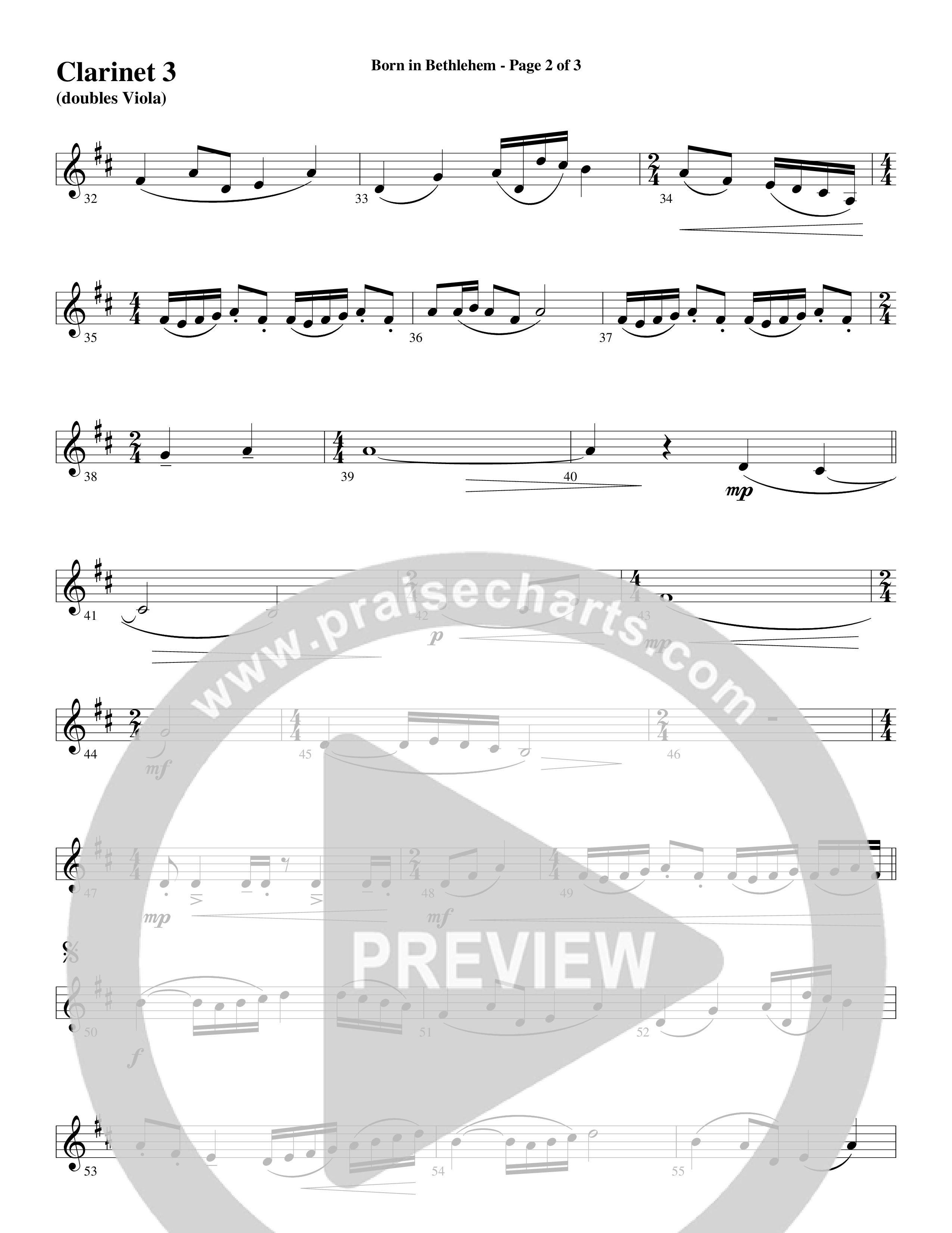Born In Bethlehem (Choral Anthem SATB) Clarinet 3 (Word Music Choral / Arr. Cliff Duren)