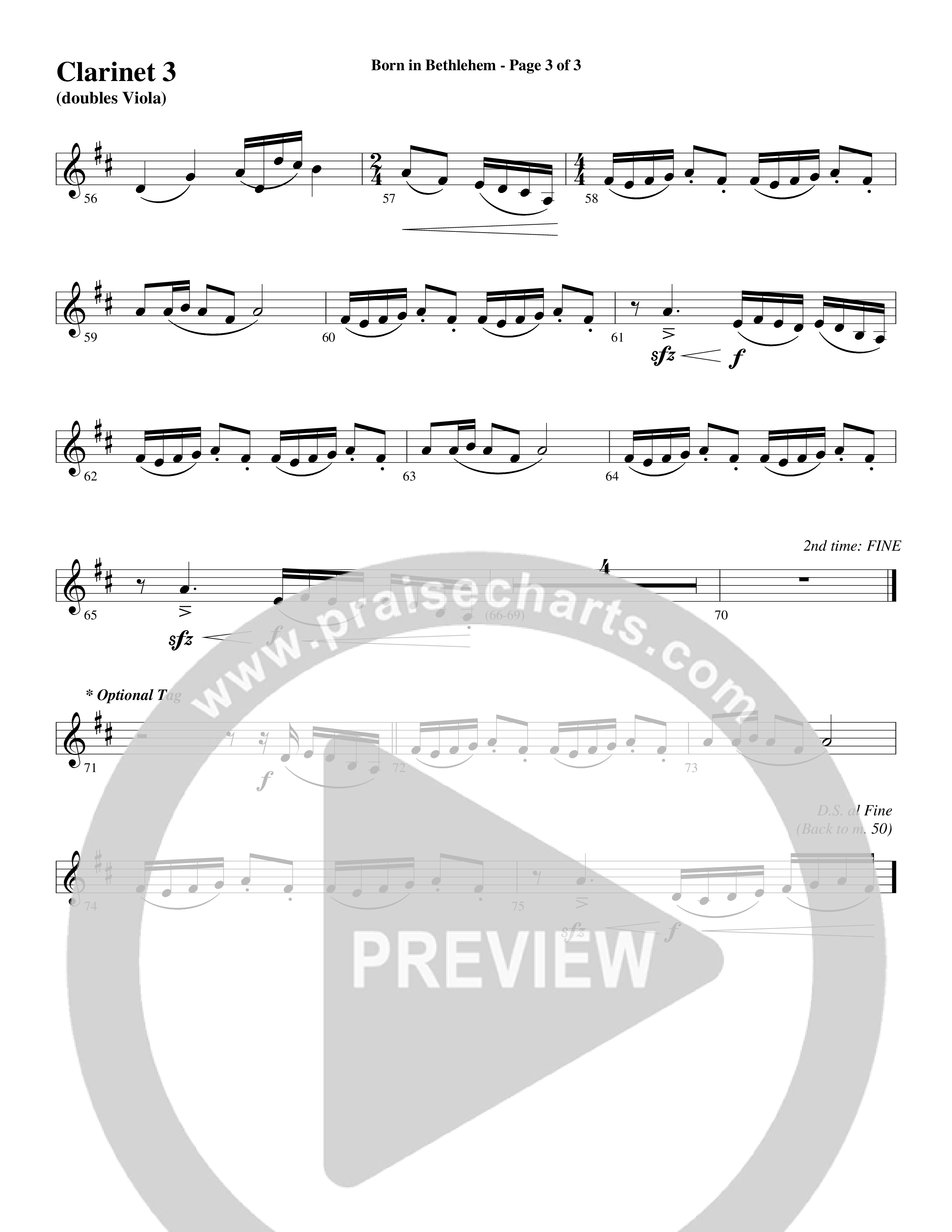 Born In Bethlehem (Choral Anthem SATB) Clarinet 3 (Word Music Choral / Arr. Cliff Duren)