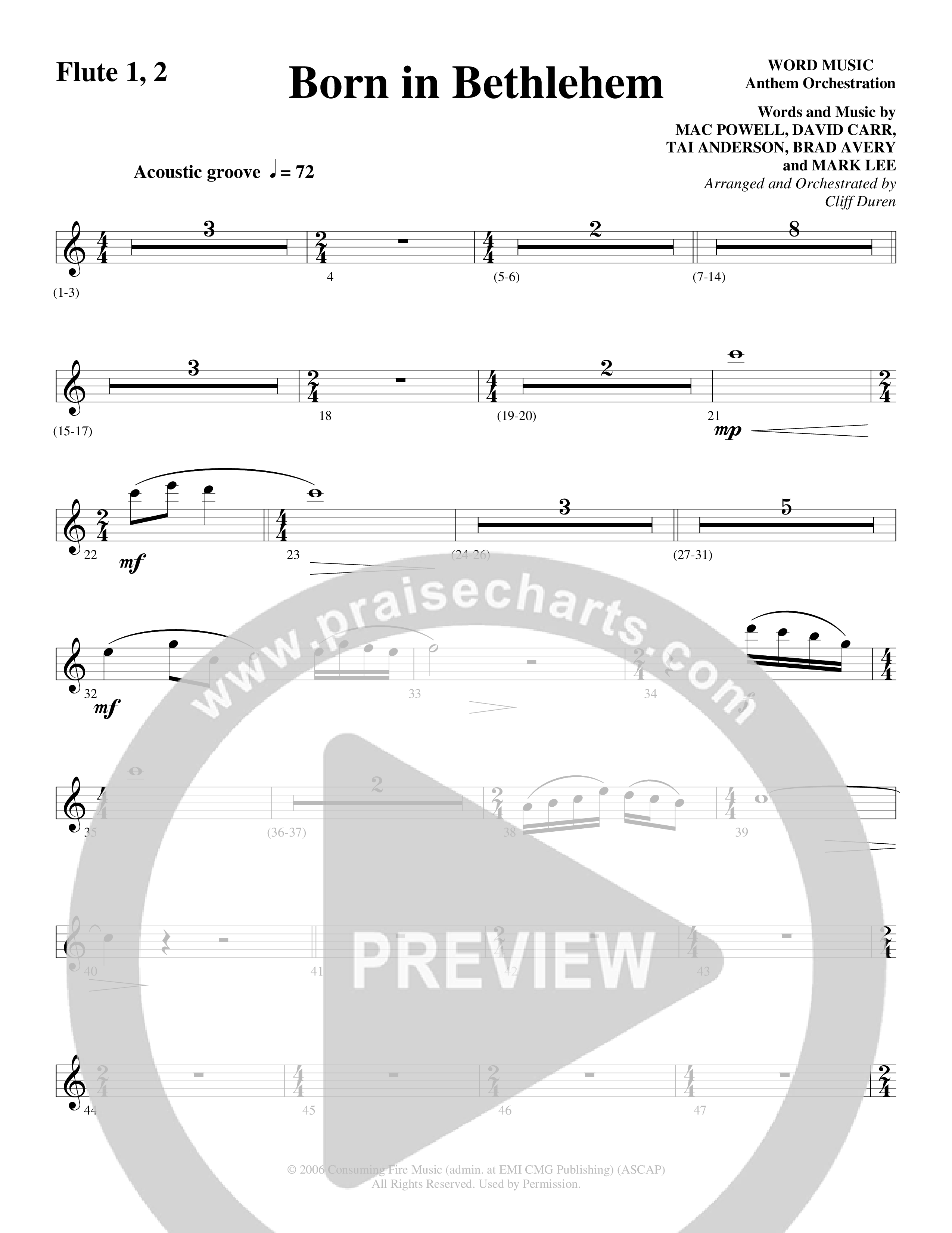 Born In Bethlehem (Choral Anthem SATB) Flute 1/2 (Word Music Choral / Arr. Cliff Duren)
