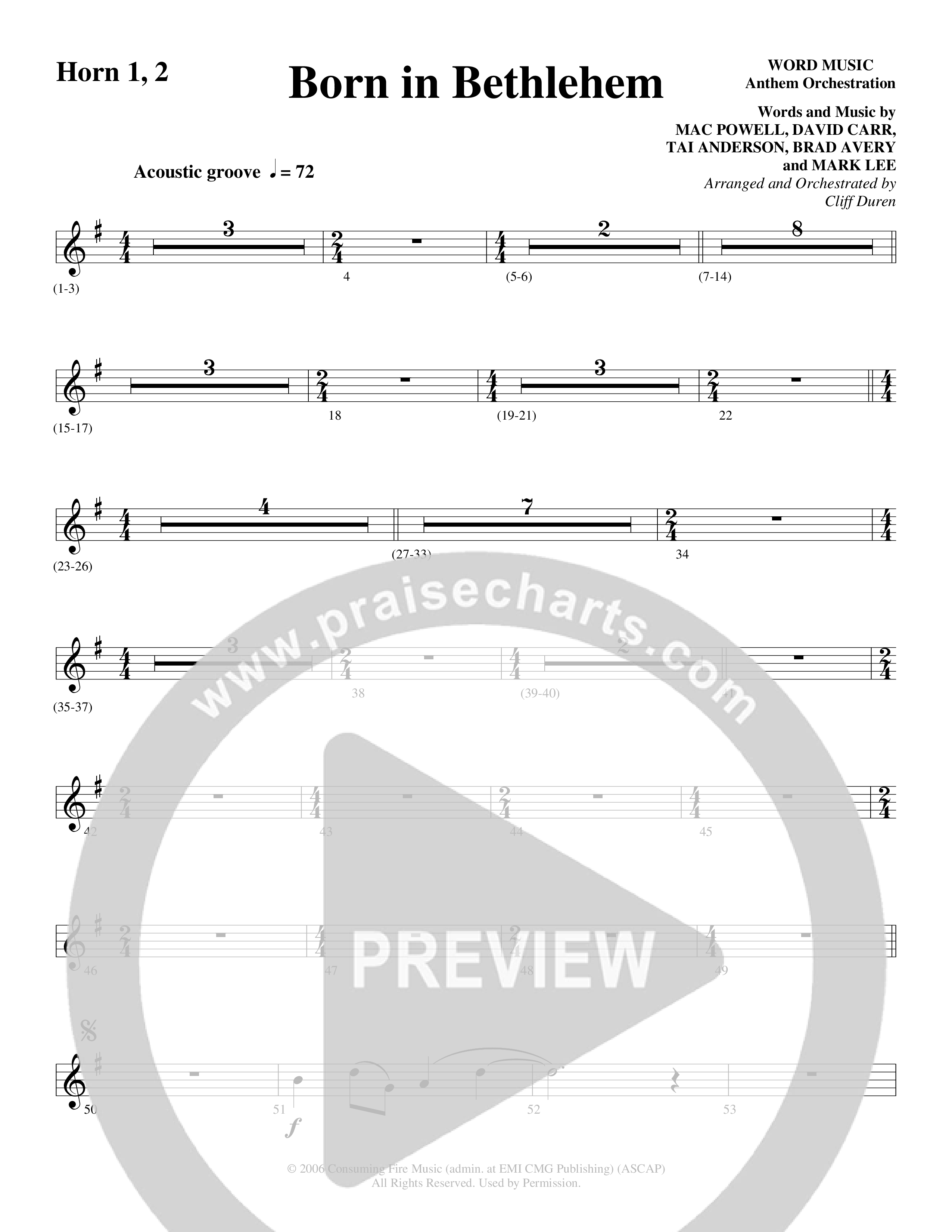 Born In Bethlehem (Choral Anthem SATB) French Horn (Word Music Choral / Arr. Cliff Duren)