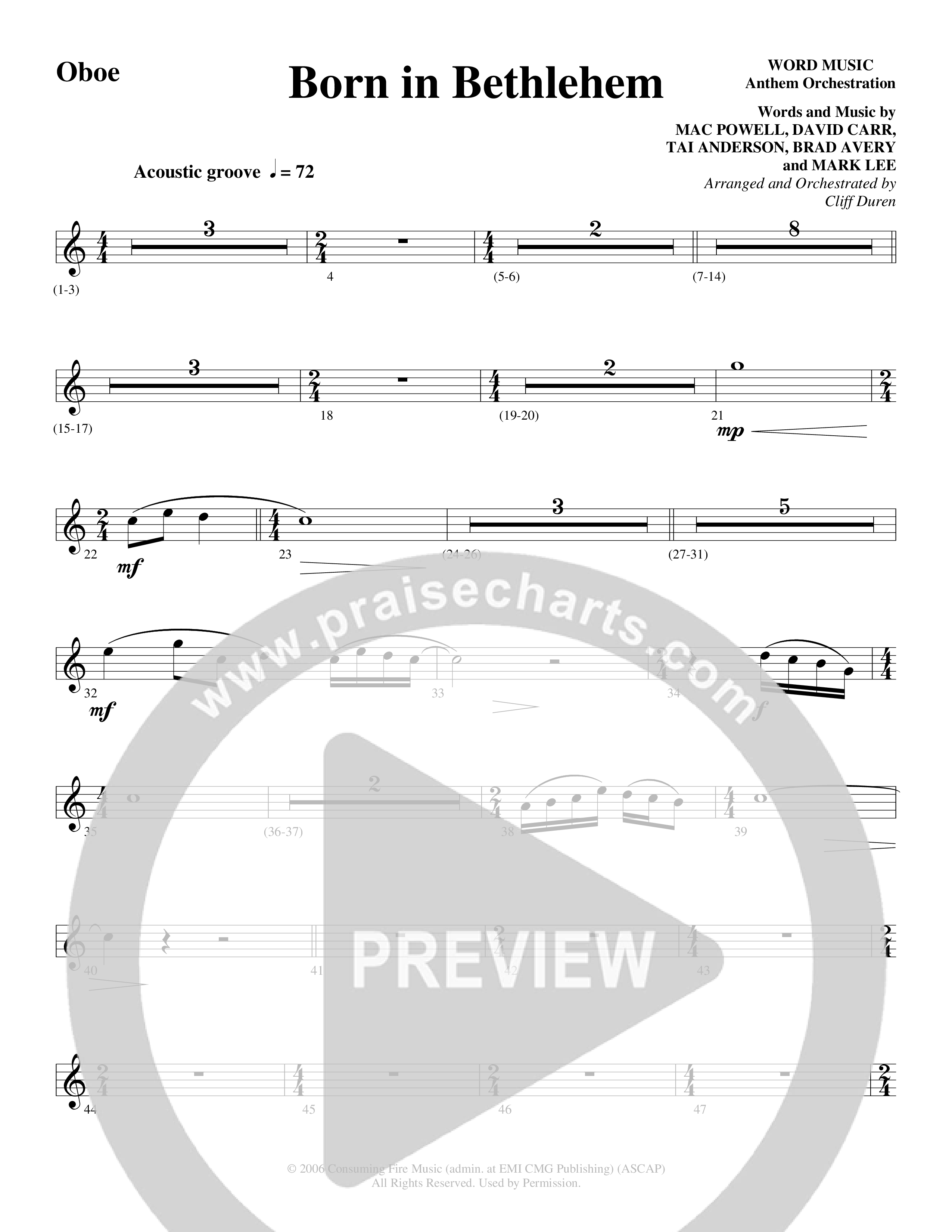 Born In Bethlehem (Choral Anthem SATB) Oboe (Word Music Choral / Arr. Cliff Duren)