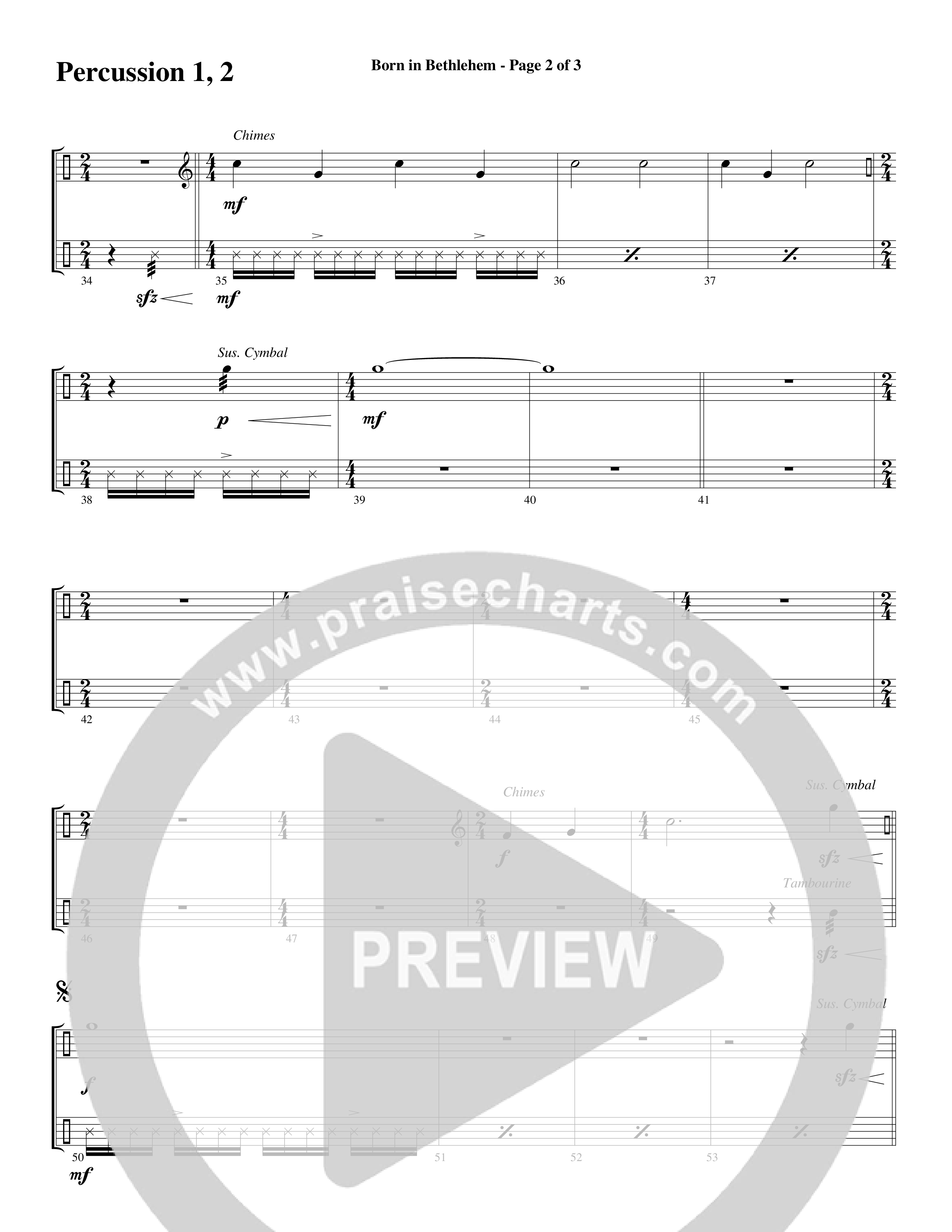 Born In Bethlehem (Choral Anthem SATB) Percussion 1/2 (Word Music Choral / Arr. Cliff Duren)