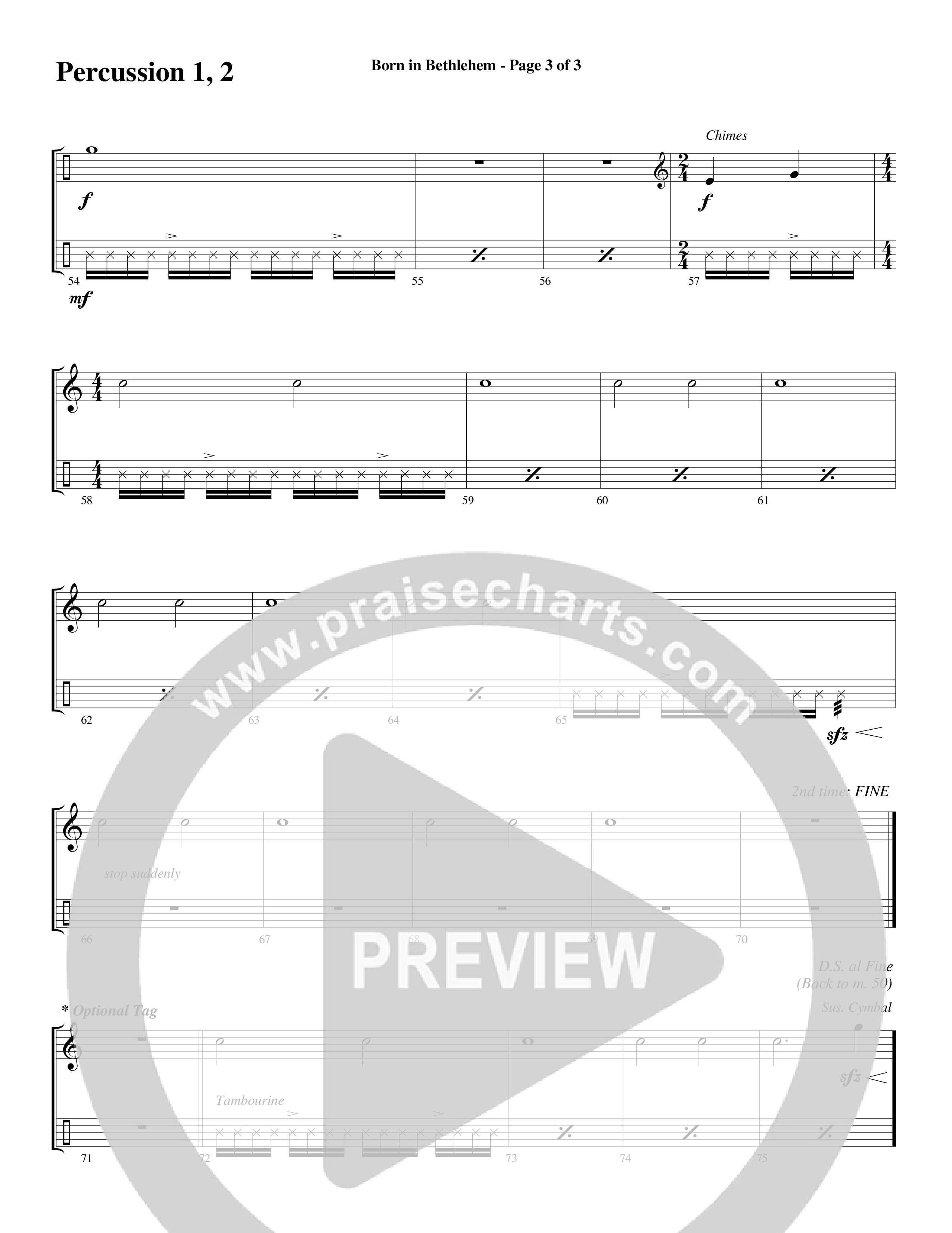 Born In Bethlehem (Choral Anthem SATB) Percussion 1/2 (Word Music Choral / Arr. Cliff Duren)